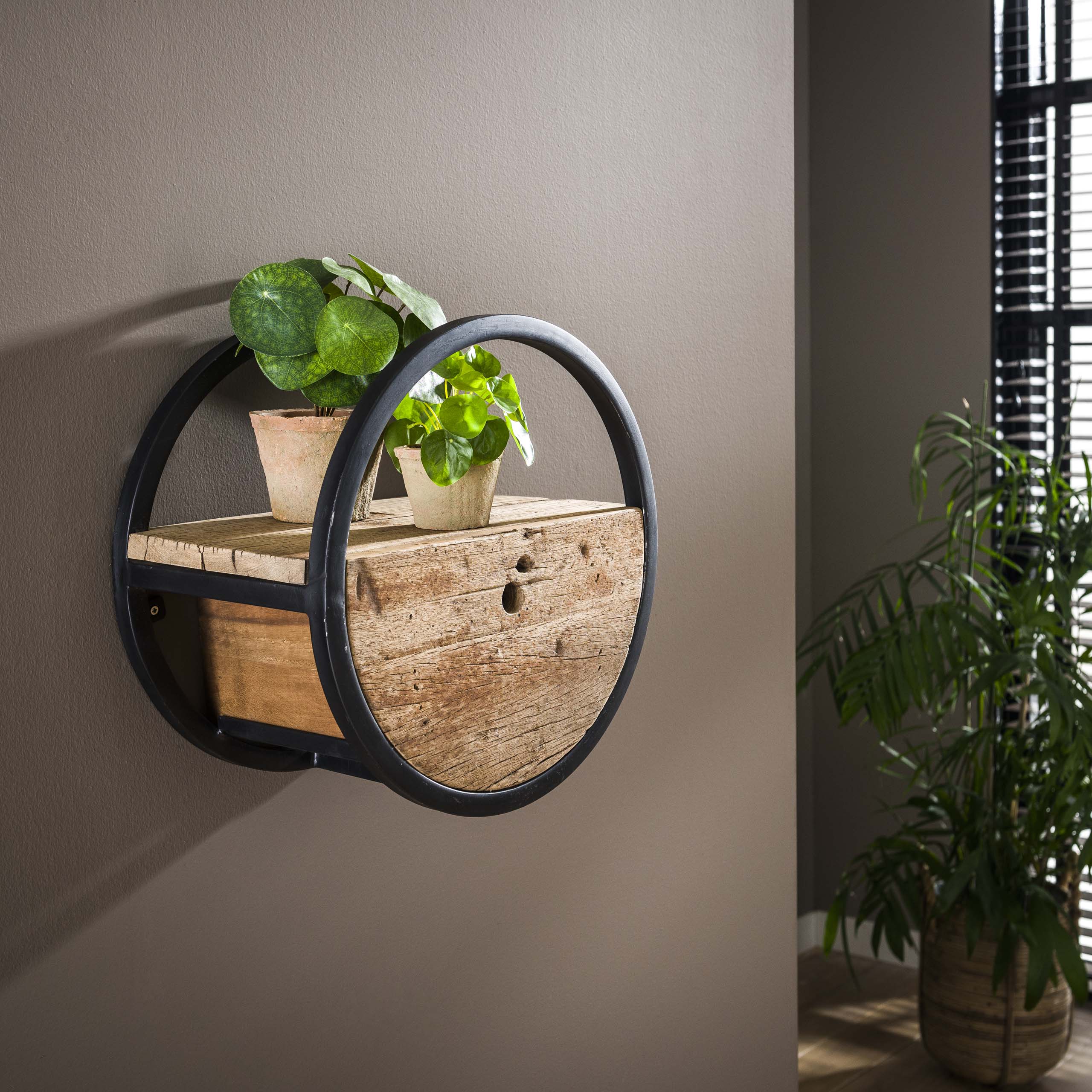Wandschap Circular 1 lade Ø40cm / Robuust hardhout