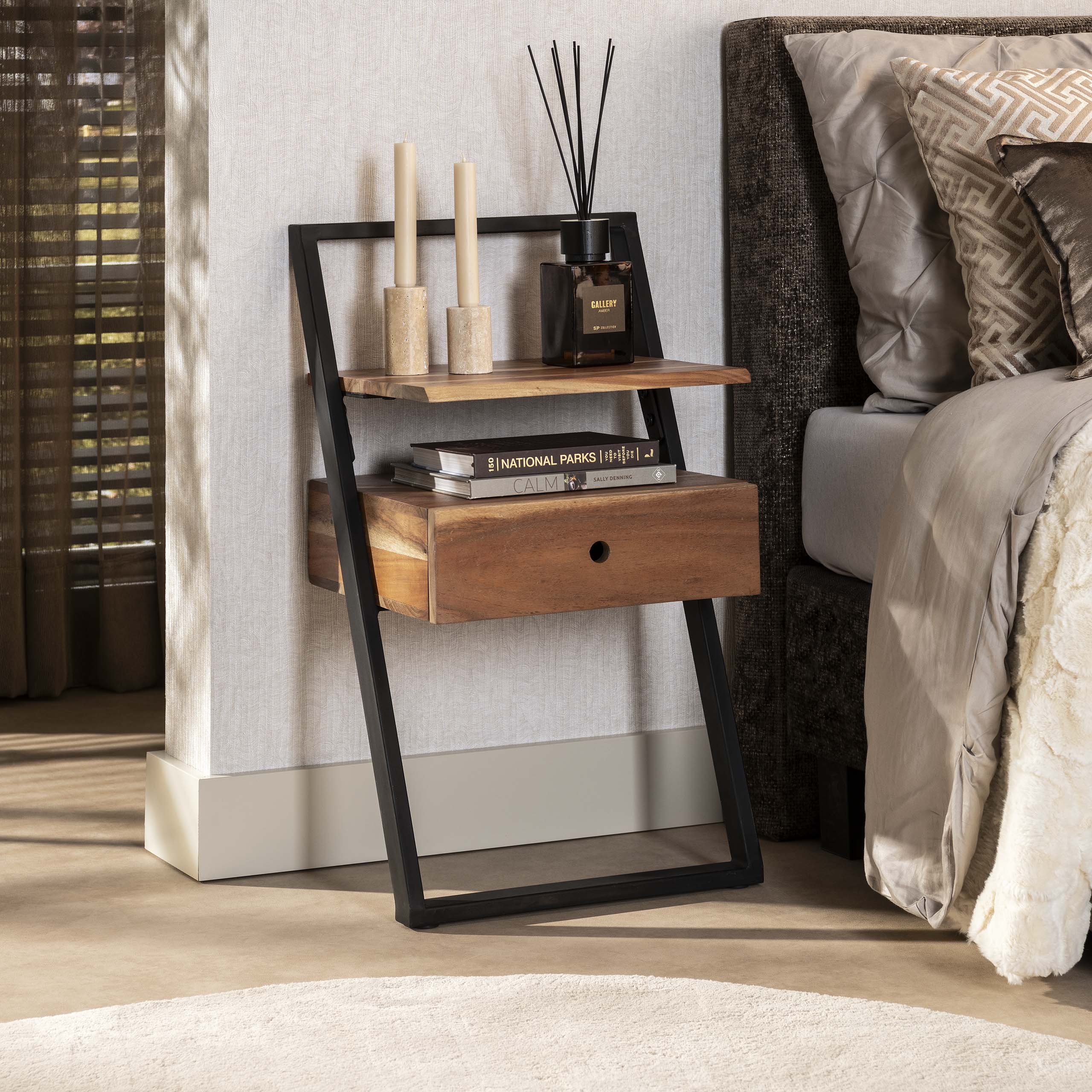 Nachtkastje Lean 1 lade / Massief acacia