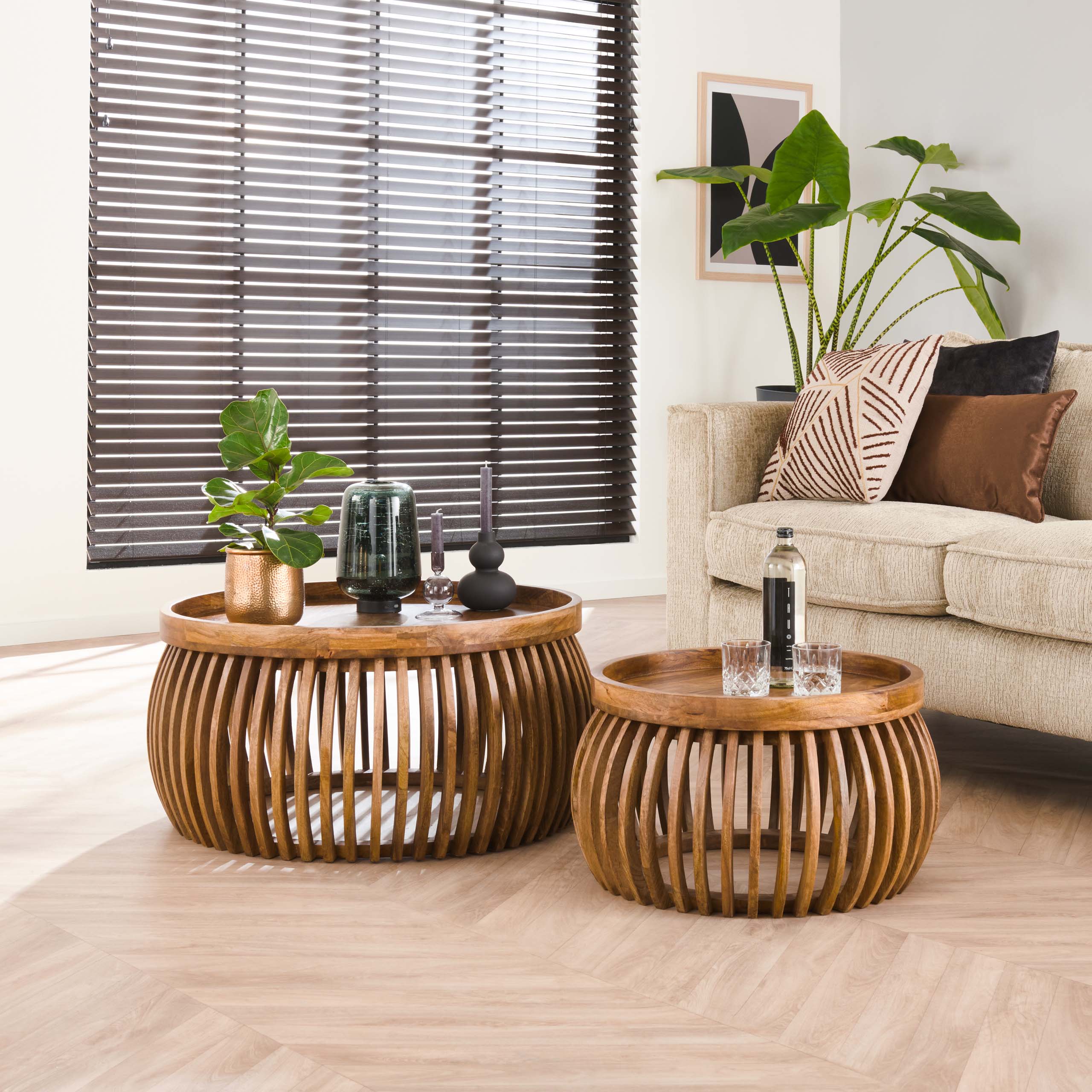 Salontafel Tweak Curve set van 2 / Massief mango zand