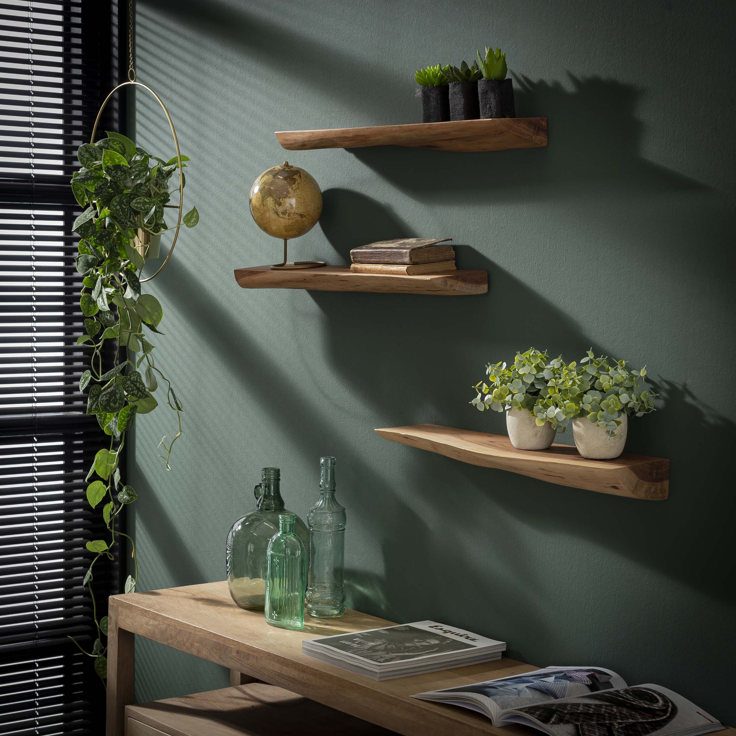Wandschap Edge 60cm set van 3 / Massief acacia