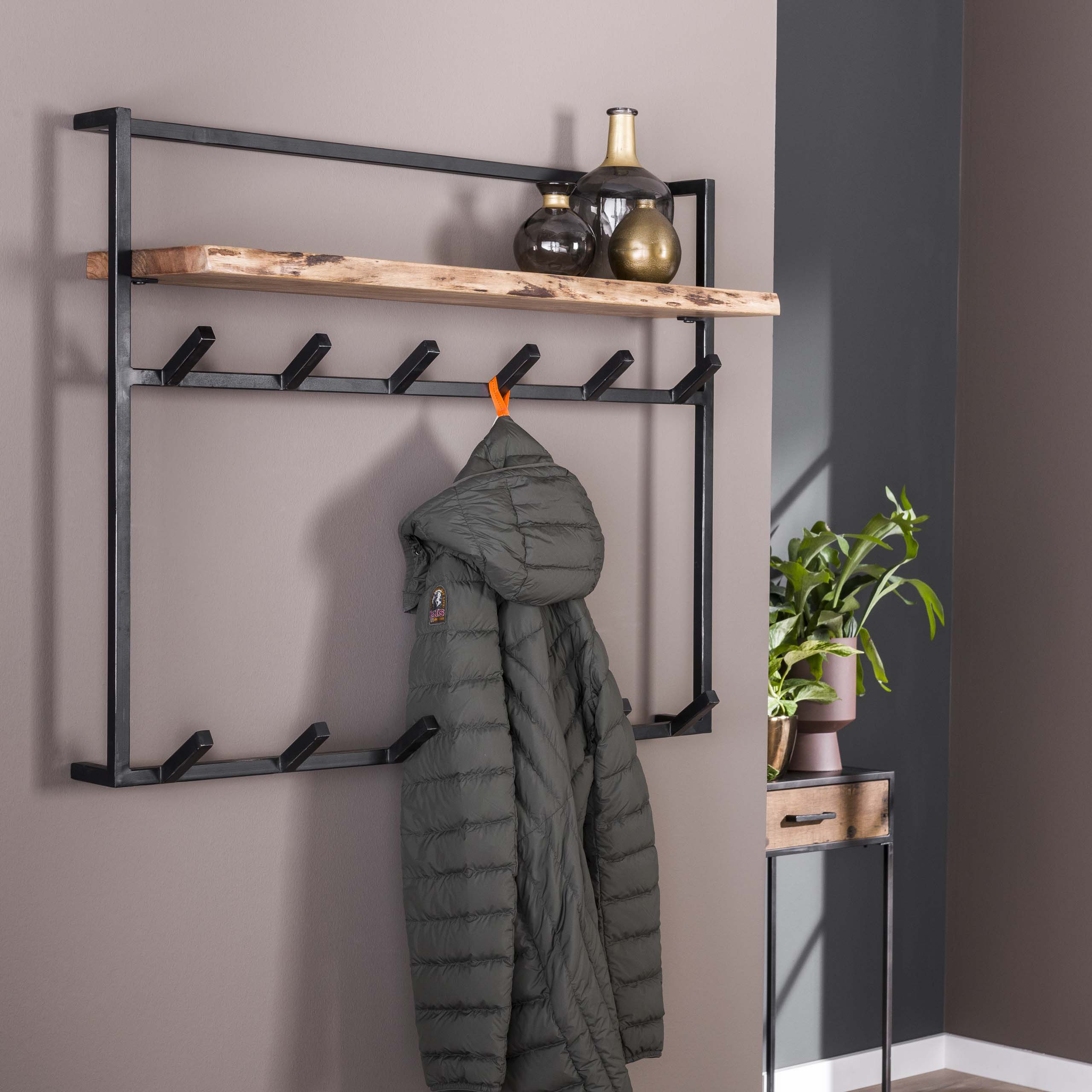 Kapstok Air Solid hoog hoedenplank 2x6 haken / Massief acacia