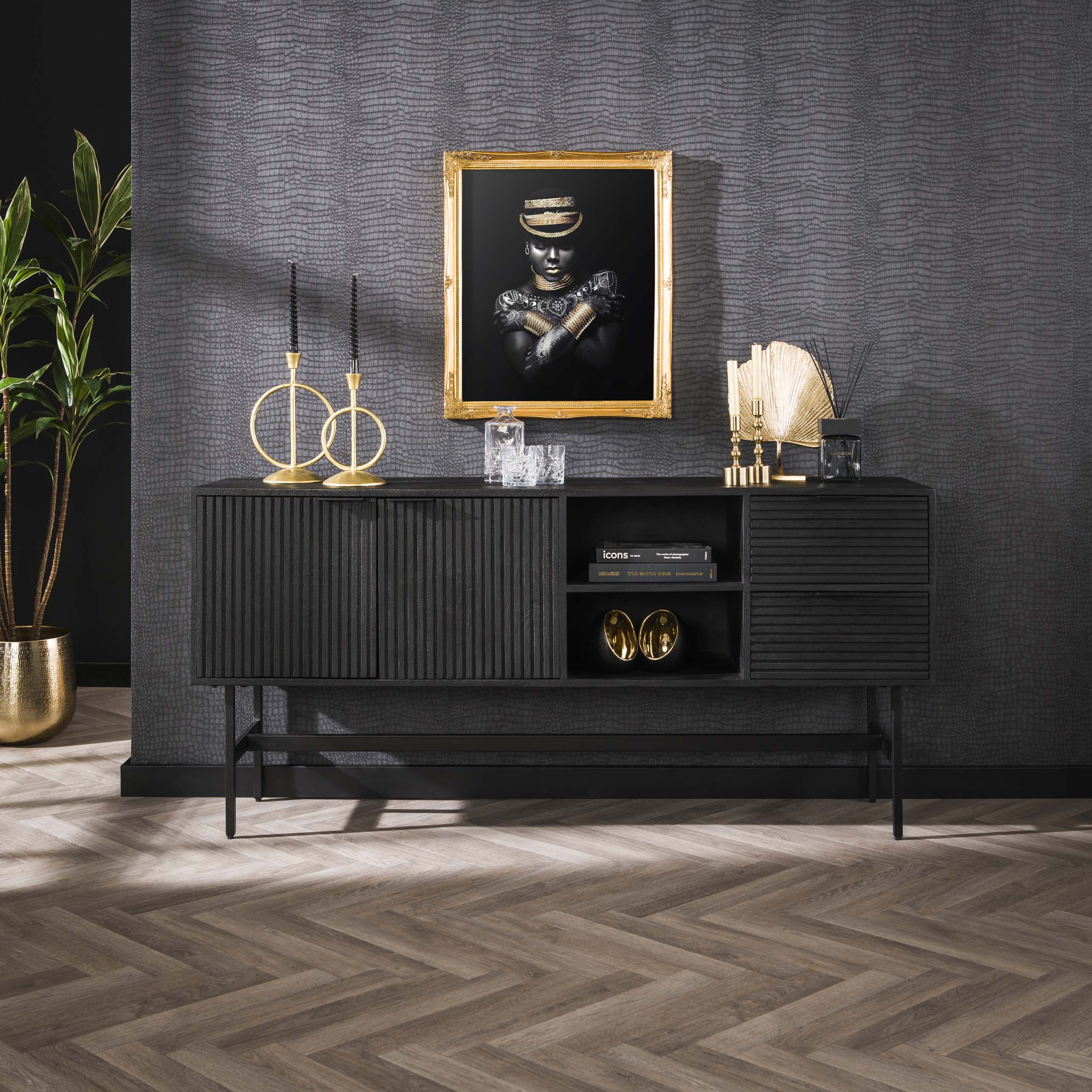 Dressoir Marina 2 lades 2 deuren / Massief mango zwart