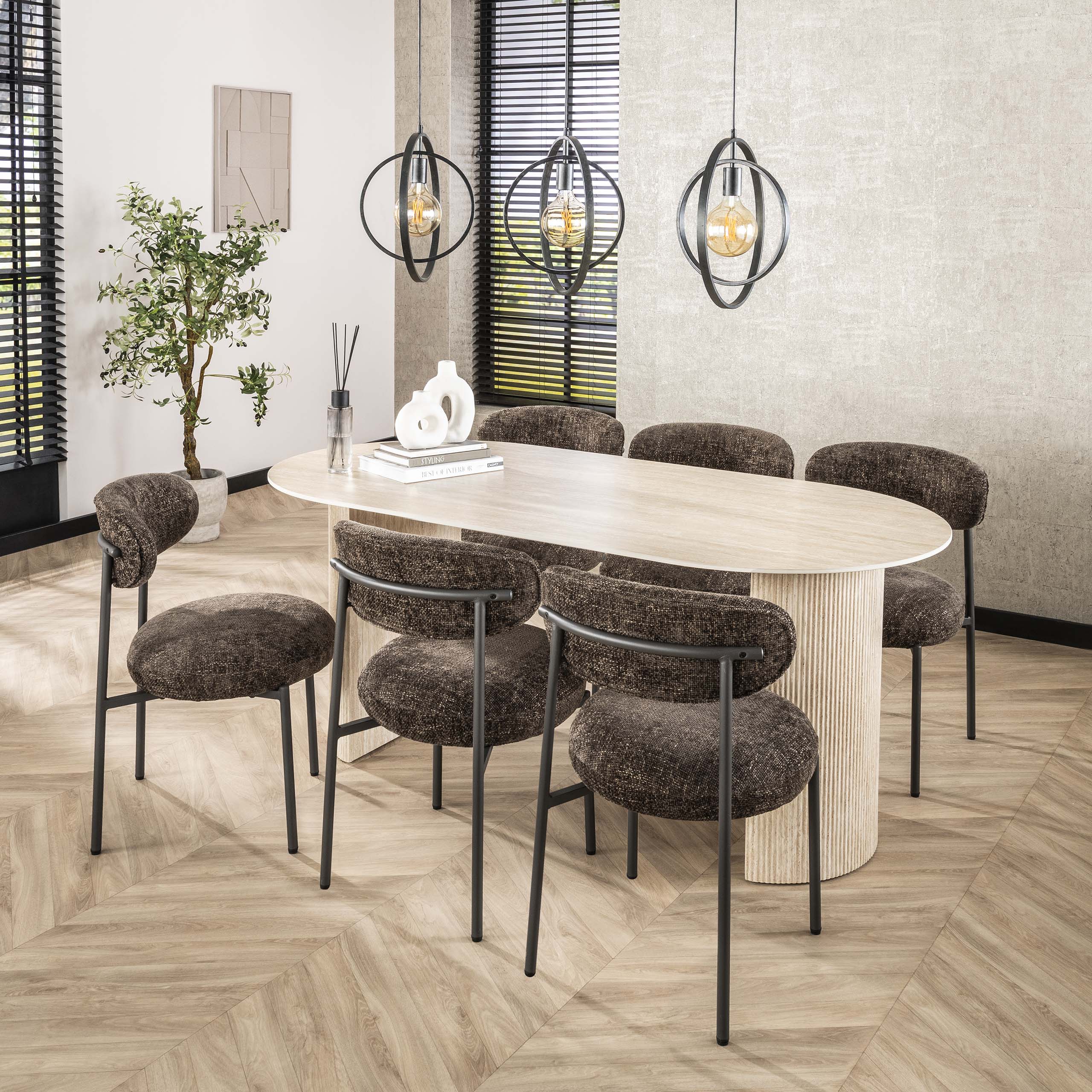 Eettafel Romano Arch plat ovaal 180cm / Keramiek travertin