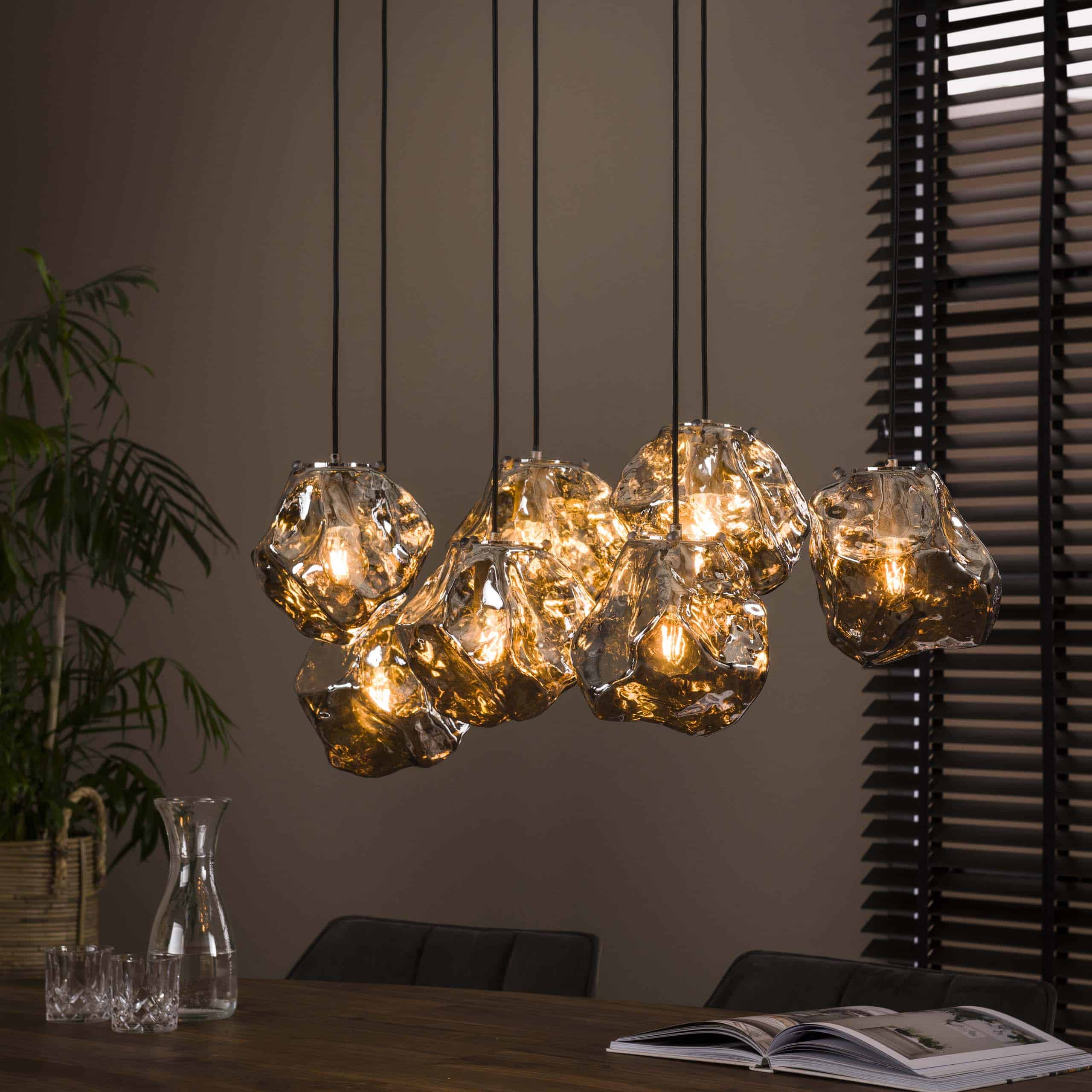 Hanglamp Rock 4+3-lichts / Chroom glas