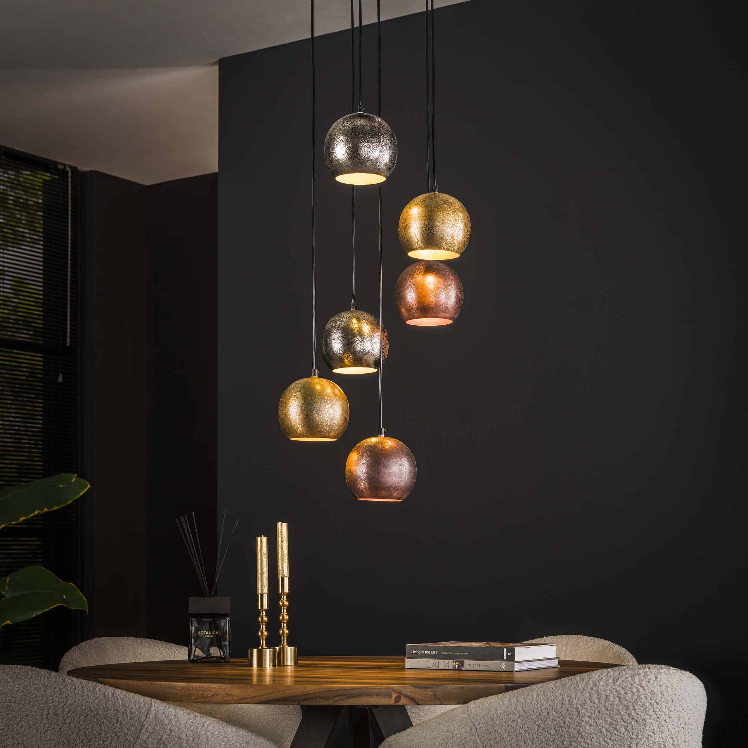 Hanglamp Bol Metal getrapt 6-lichts / Mat nikkel mix
