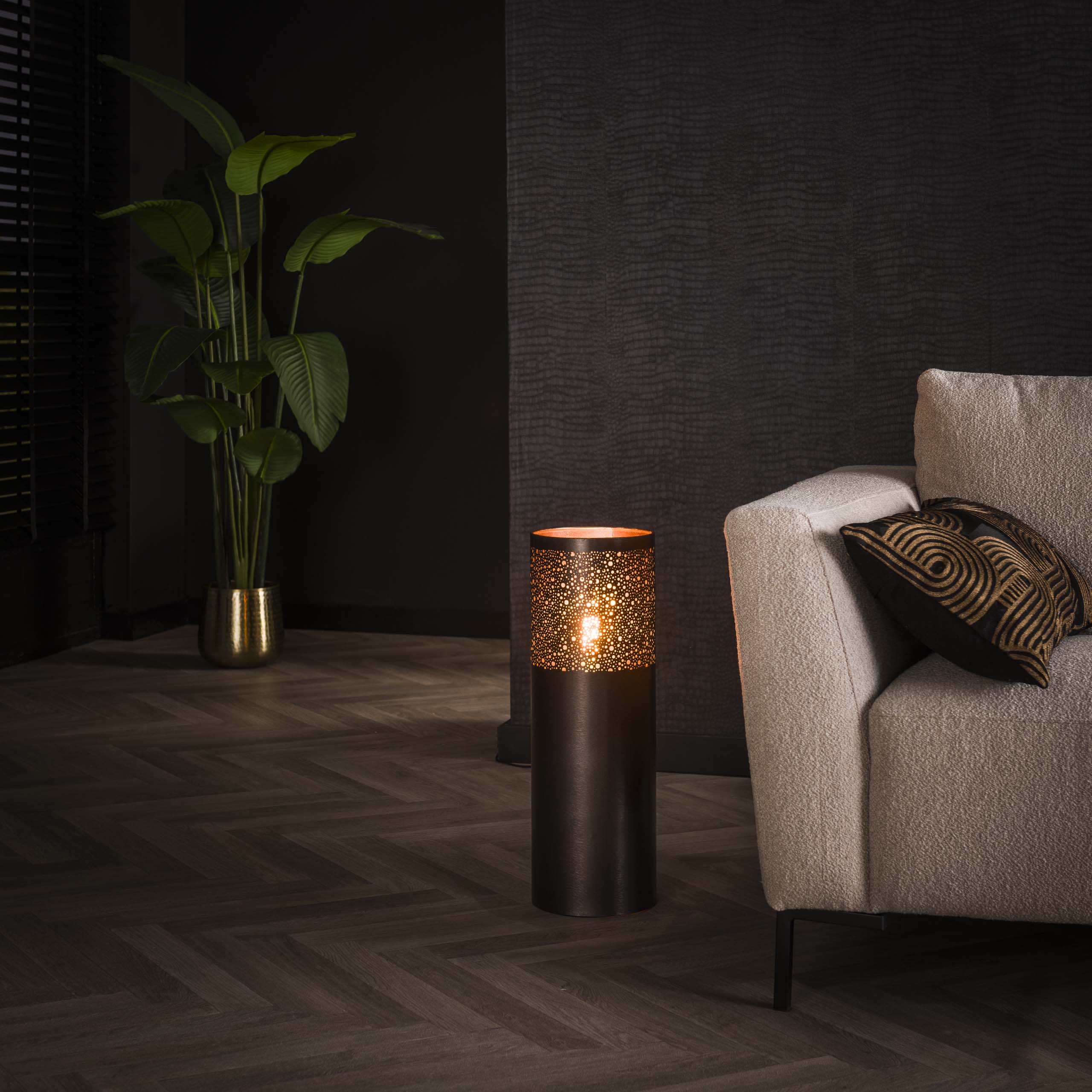 Vloerlamp Cylinder Glow 1-lichts 60cm / Zwart nikkel