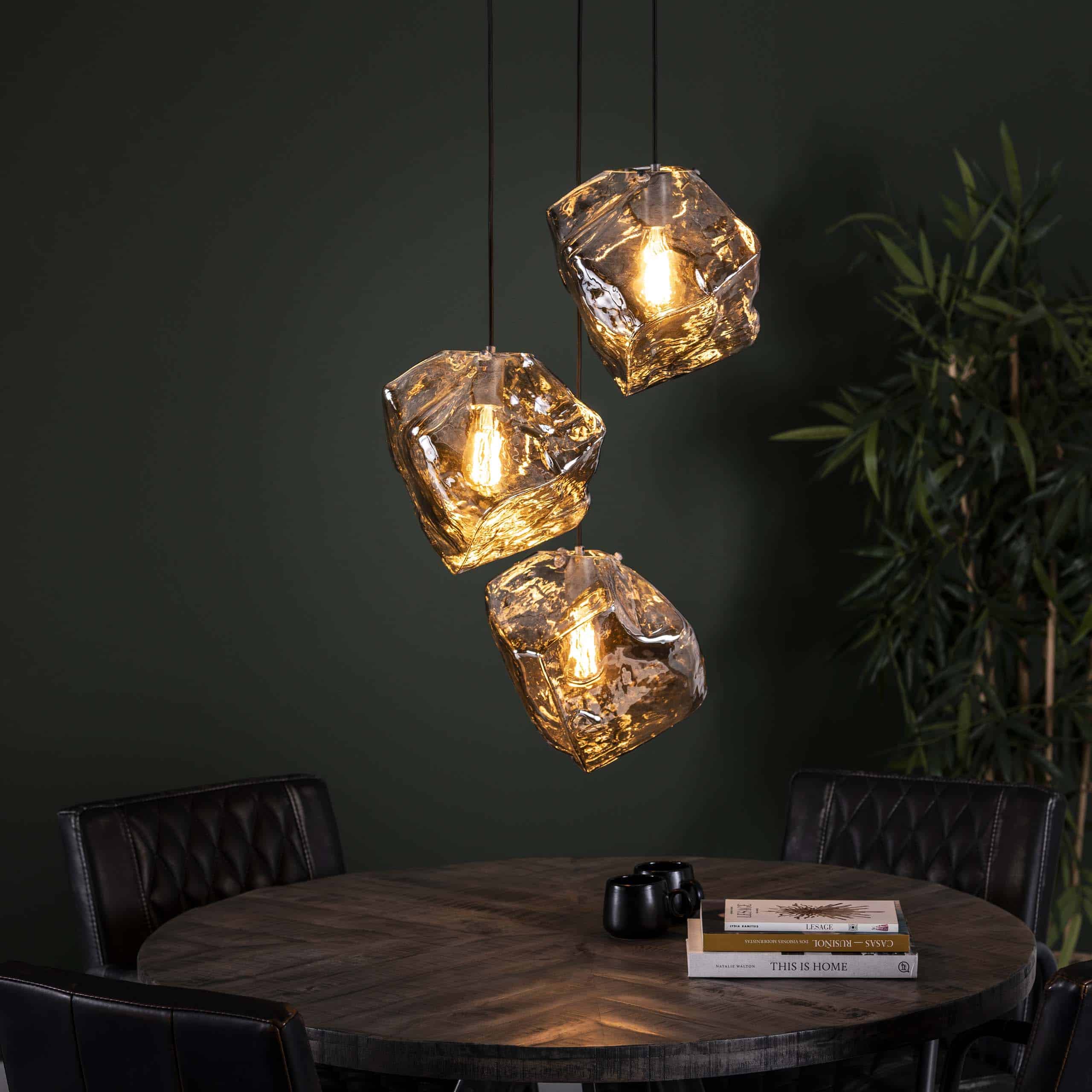 Hanglamp Rock getrapt 3-lichts / Chroom glas