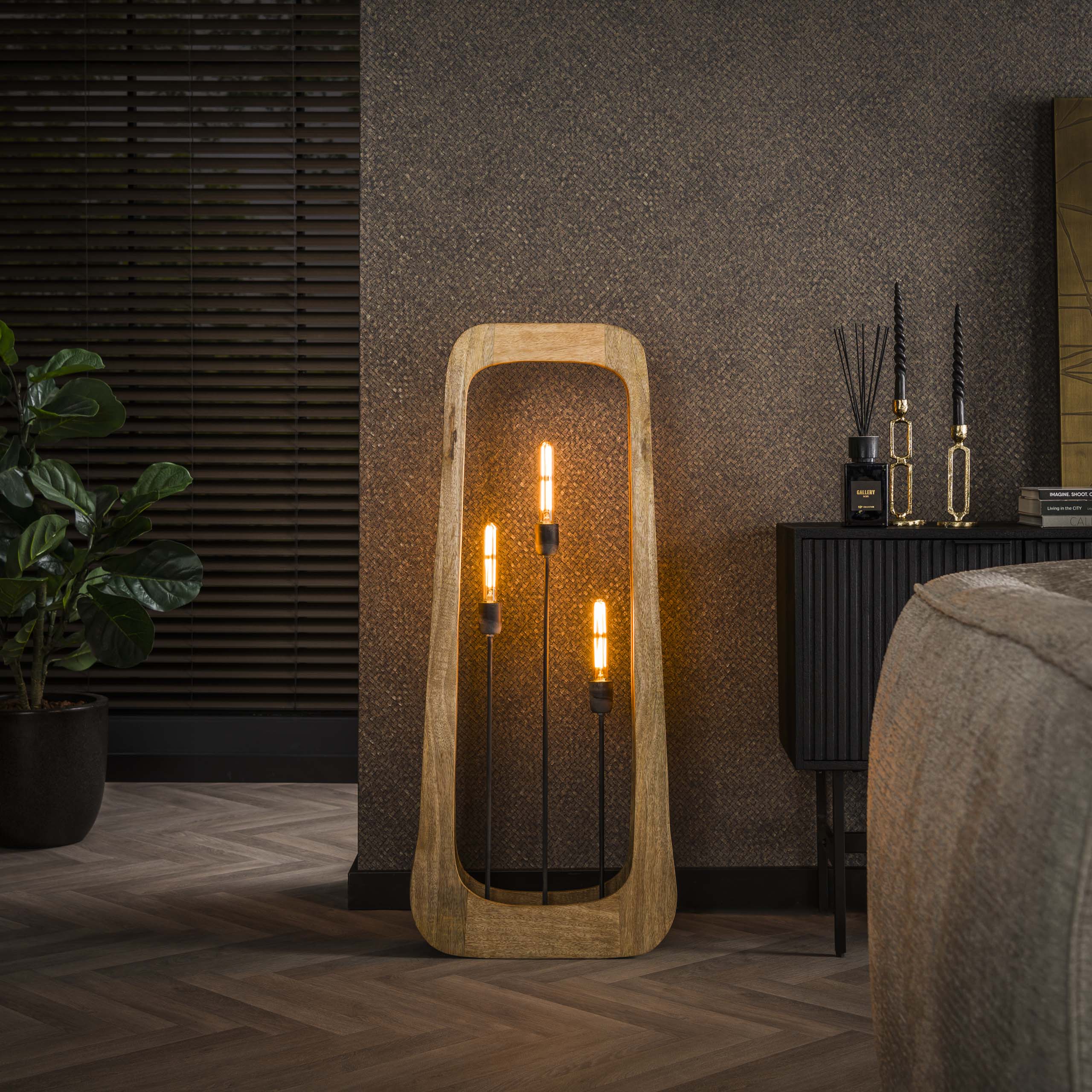 Vloerlamp Bray 3-lichts / Massief mango