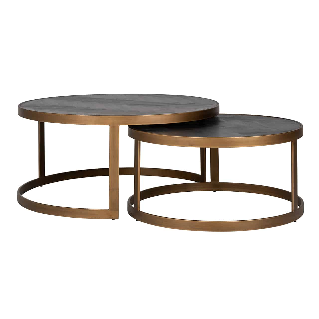 Richmond Interiors salontafel Blackbone Brass set van 2 eiken