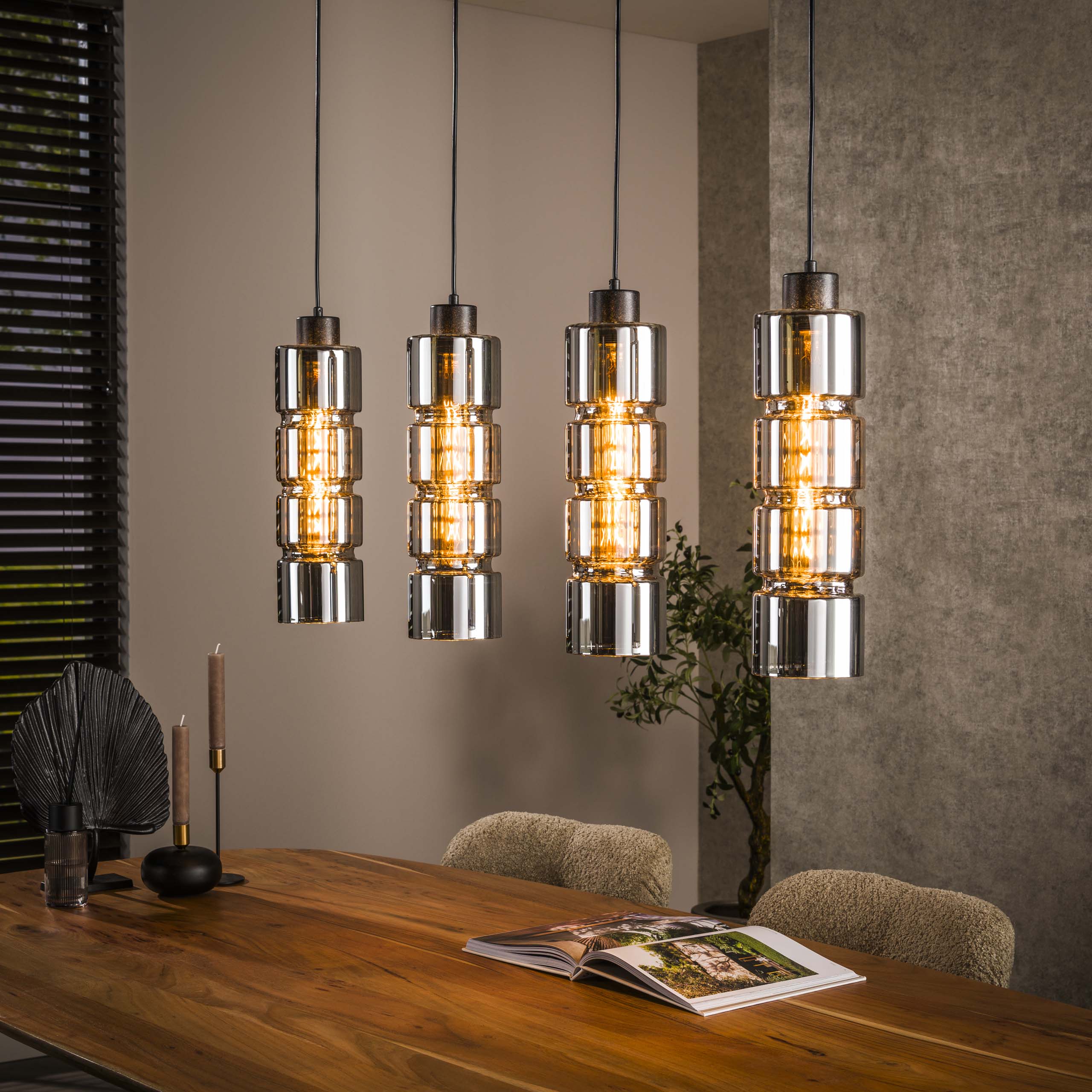 Hanglamp Cylinder Glass 4-lichts / Artic zwart