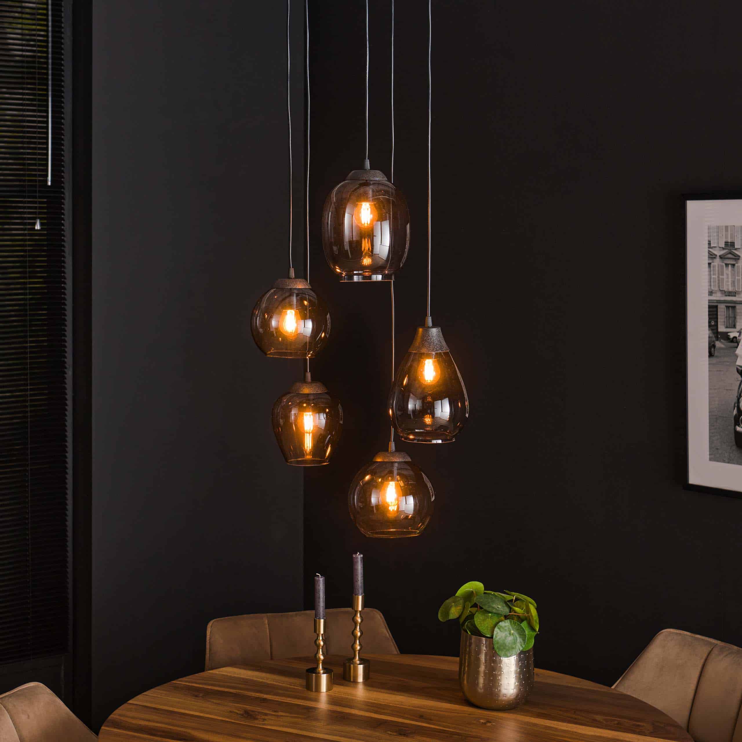 Hanglamp Mix getrapt 5-lichts / Chroom glas
