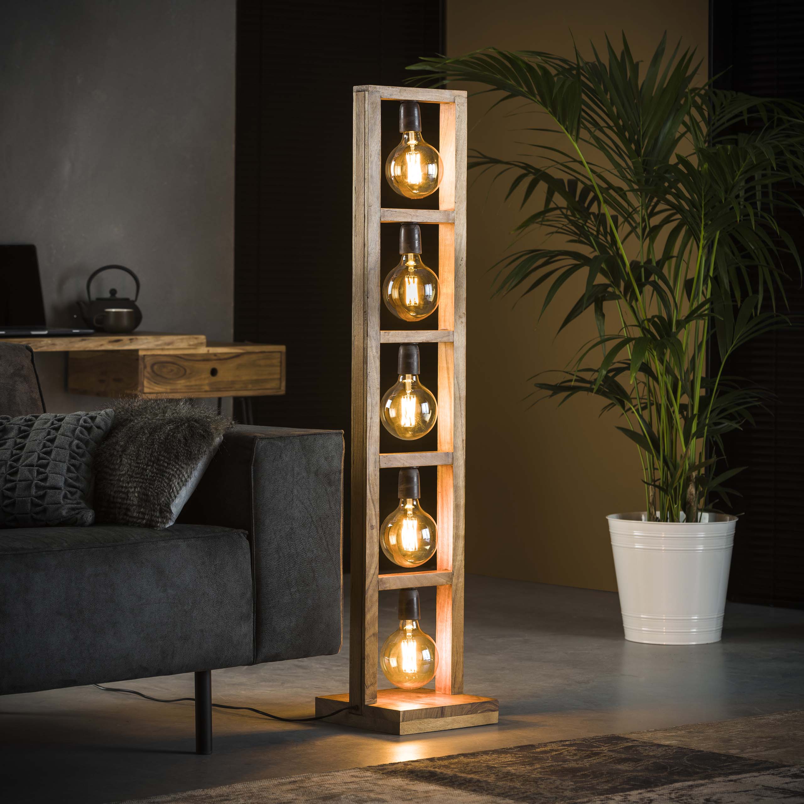 Vloerlamp Modulo 5-lichts / Massief acacia