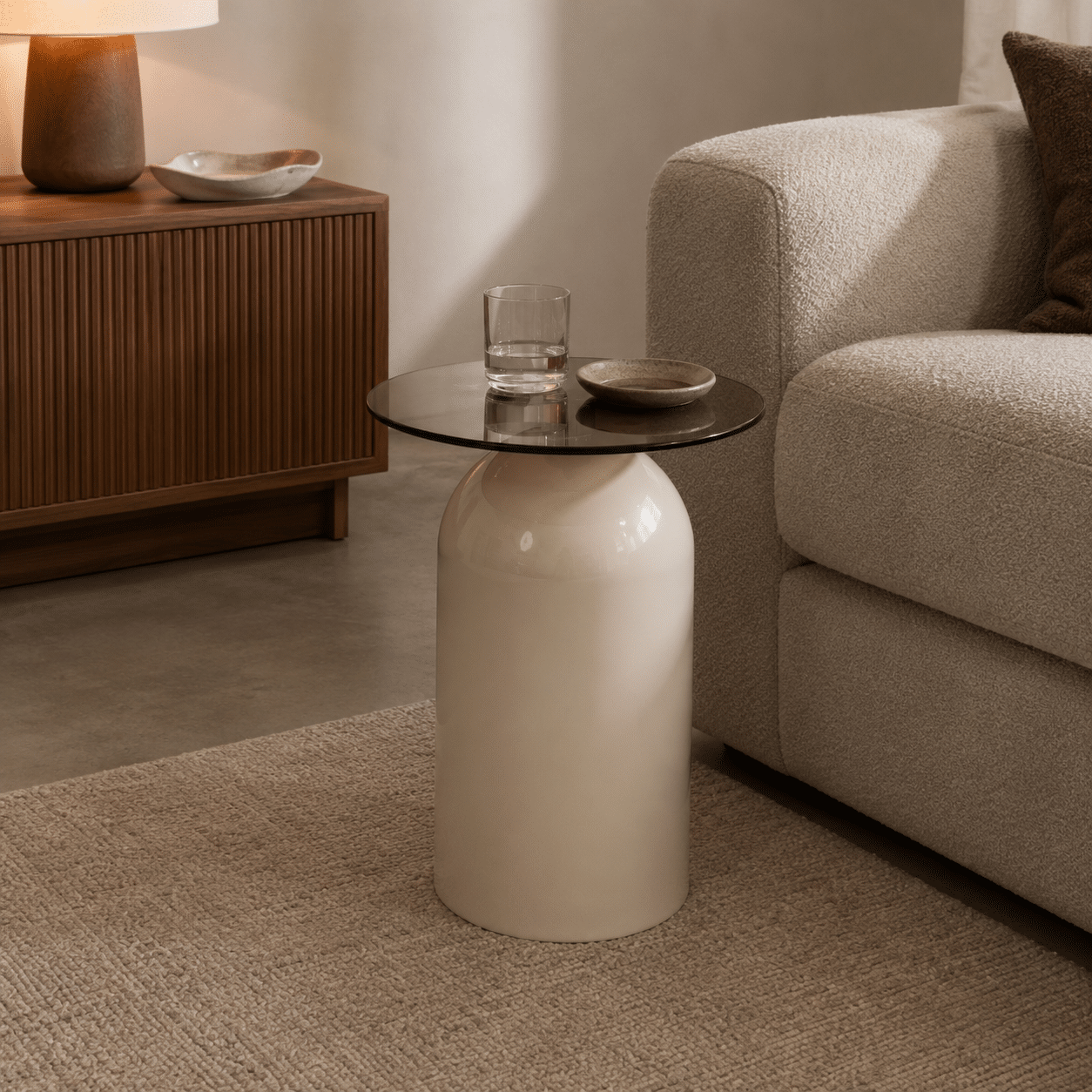 By-Boo bijzettafel Irona beige 39,5x39,5x52 cm glas