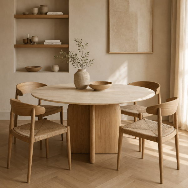 Eleonora eettafel Lova 130x130x75 cm travertin