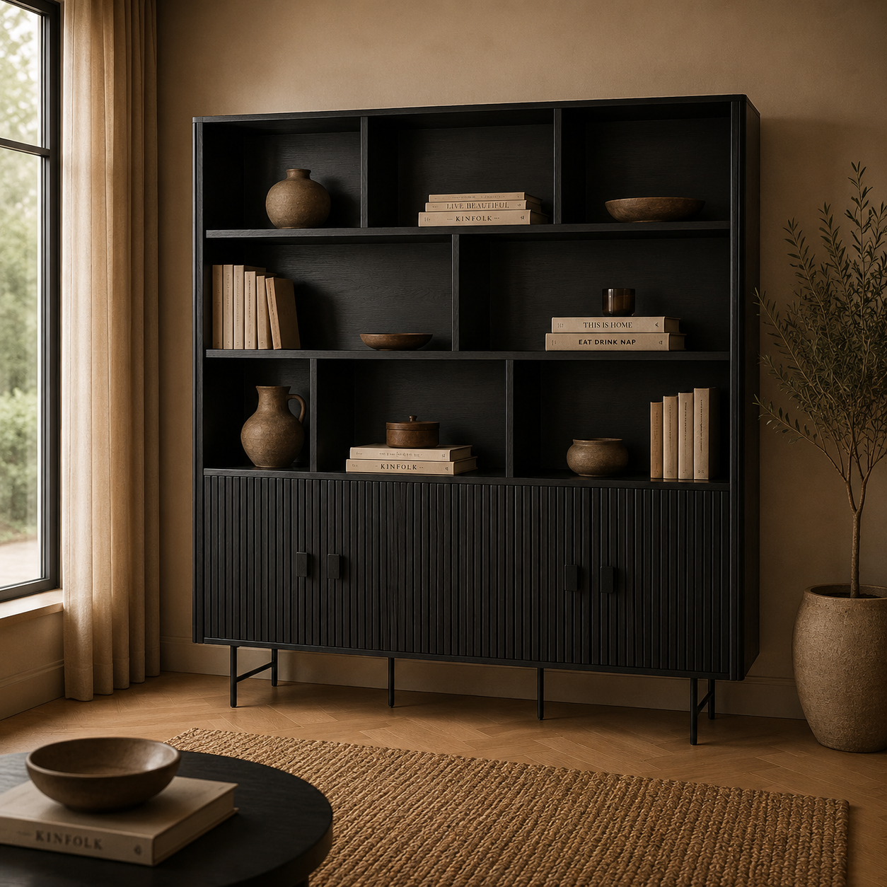Eleonora wandkast Remi 200x37x200 cm mangohout zwart