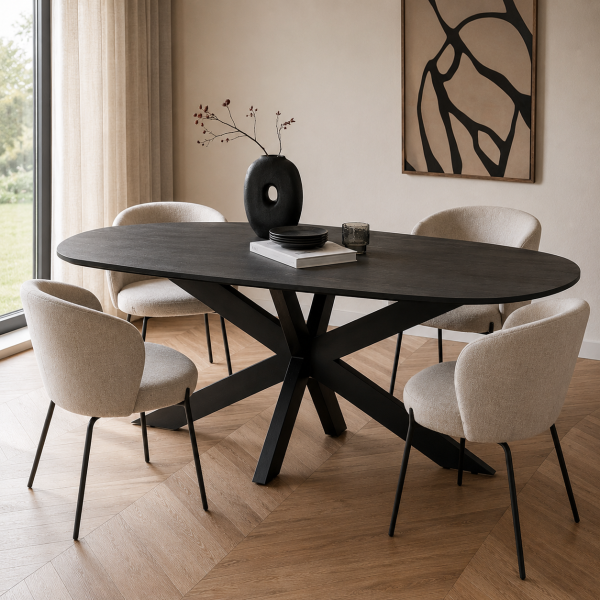 Nijwie MySons eettafel deens ovaal 160x90x78 cm Acacia Black – Akagi Table Collection