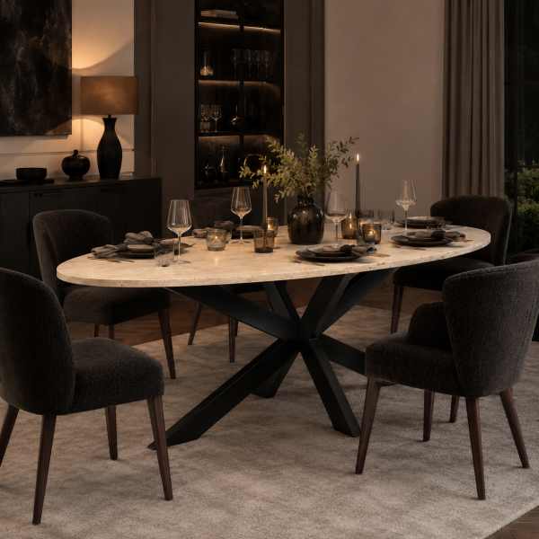 Richmond Interiors eettafel Avalon 230 cm ovaal travertin