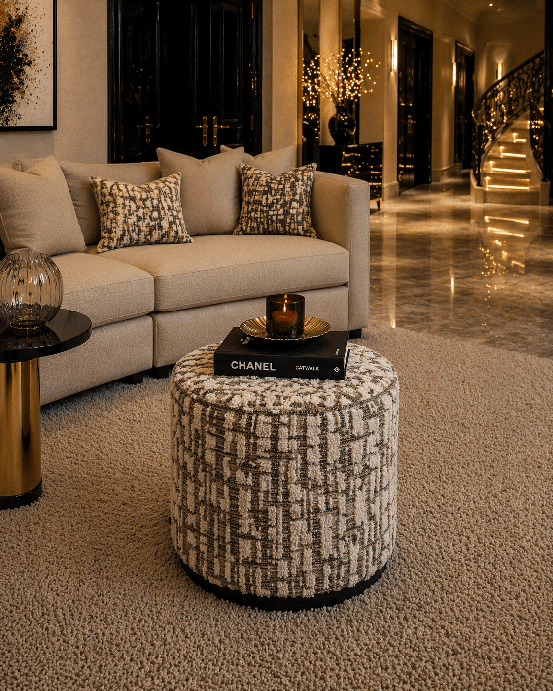 Richmond Interiors poef Lexie 45Ø creme