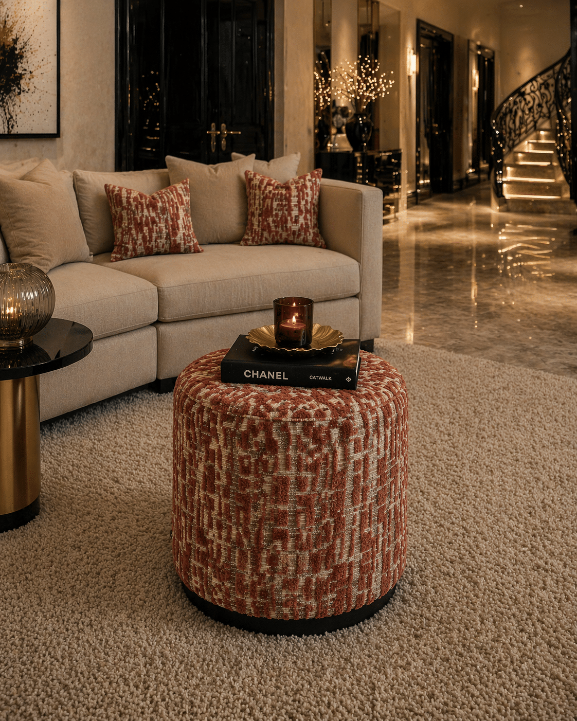 Richmond Interiors poef Lexie 45Ø rood
