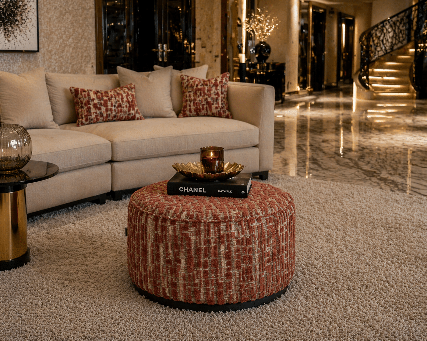 Richmond Interiors poef Lexie 70Ø rood
