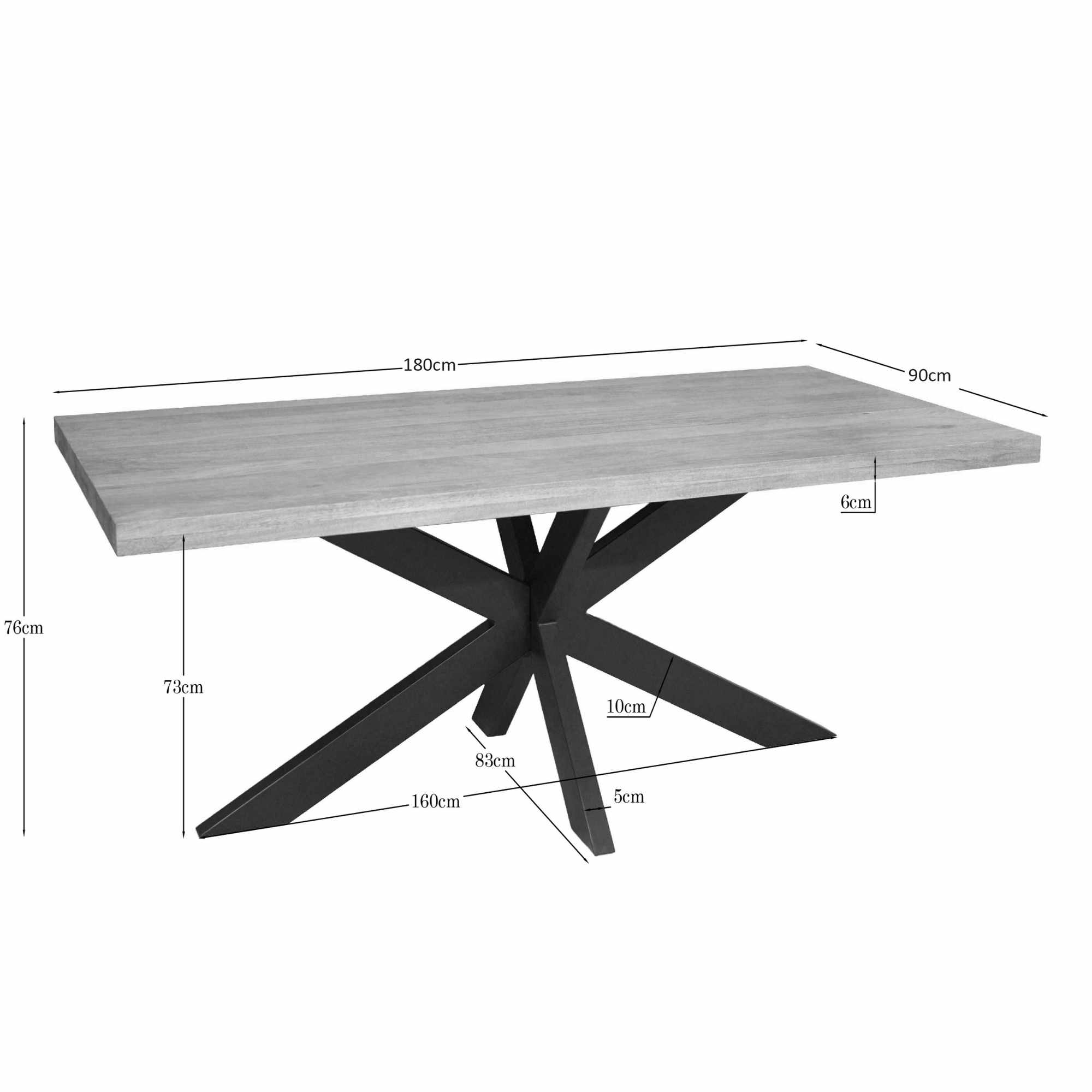 Starfurn Rechthoekige eettafel Dakota Naturel Mangohout 180 cm