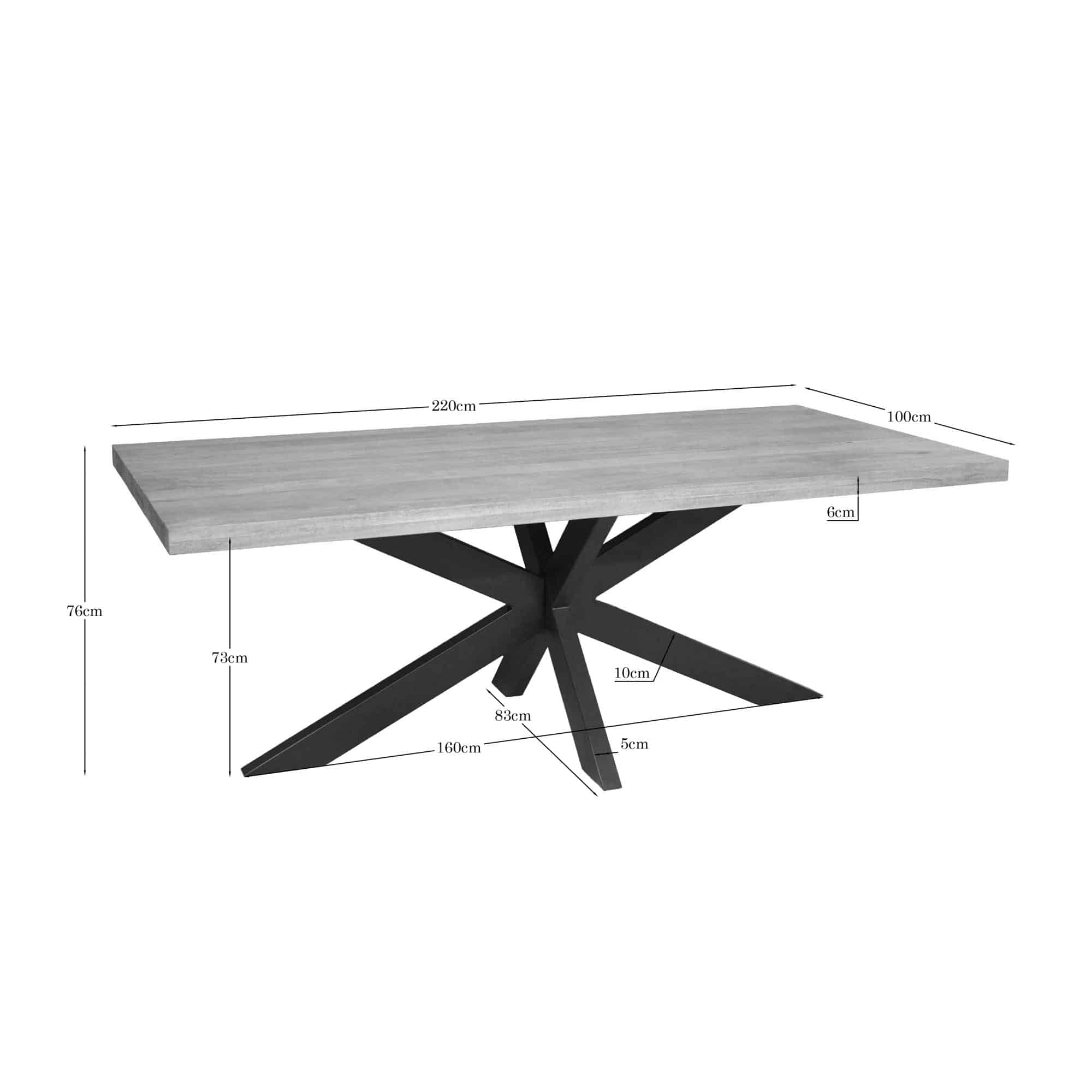 Starfurn Rechthoekige eettafel Dakota Naturel Mangohout 220 cm