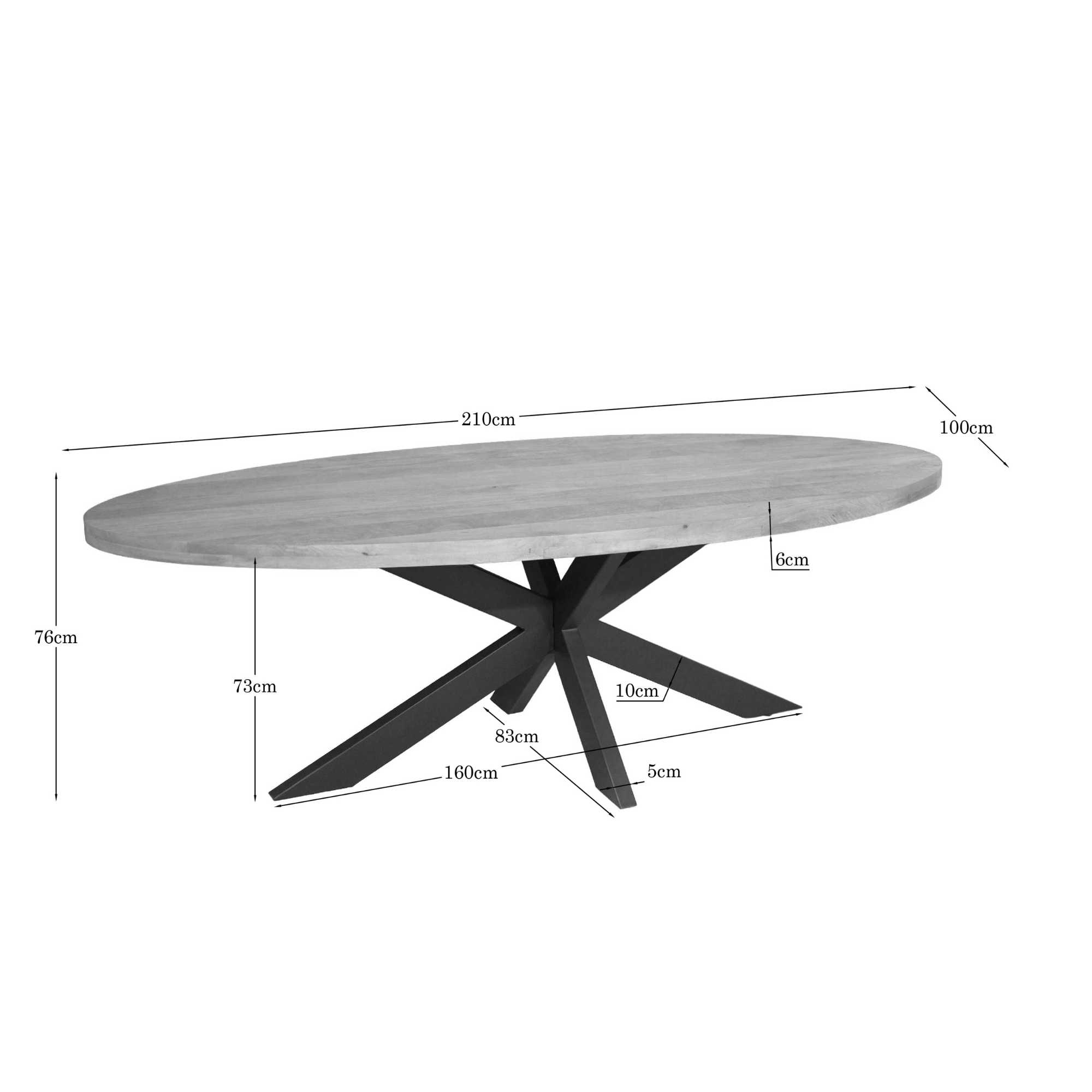 Starfurn Ovale eettafel Dakota Naturel Mangohout 210 cm
