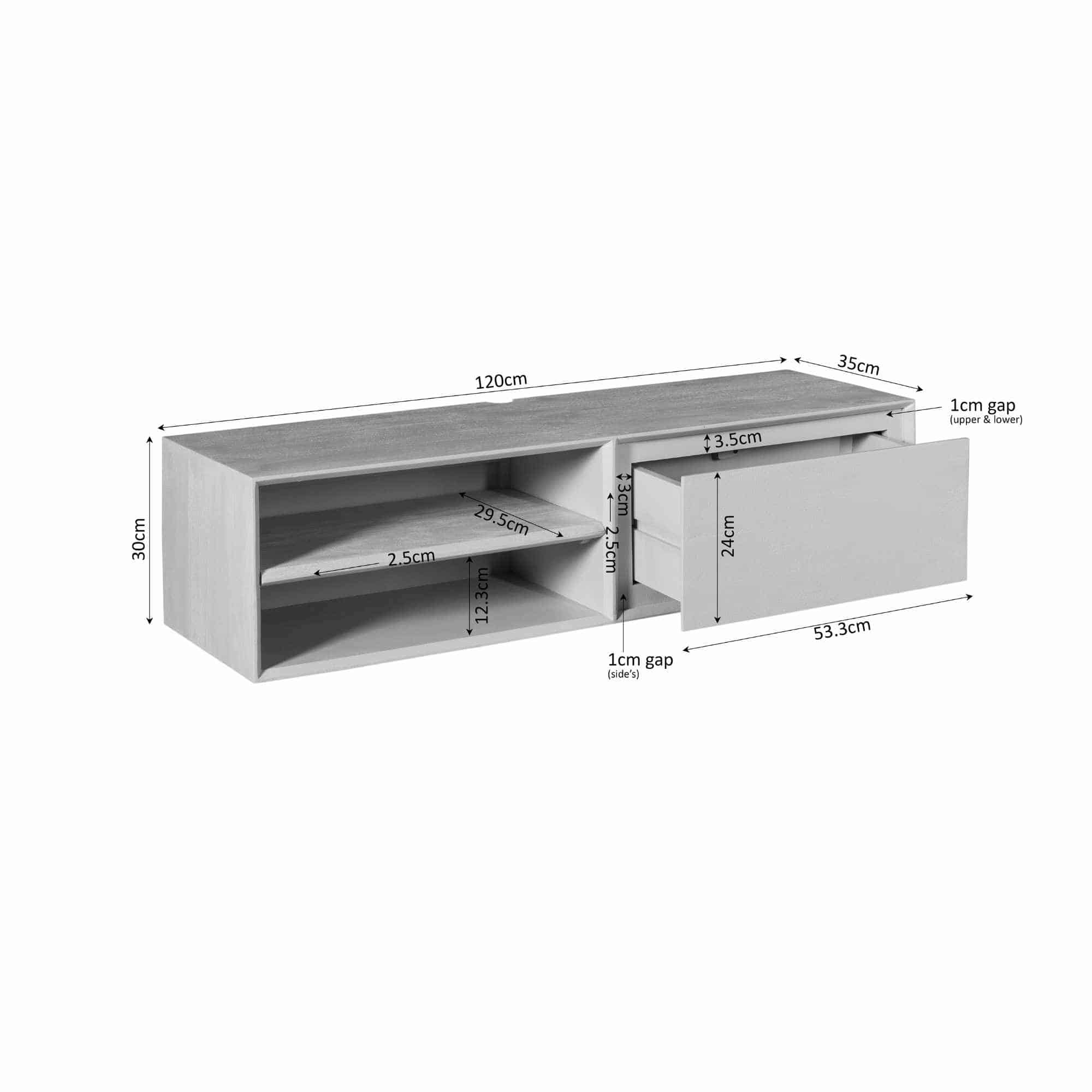 Starfurn Zwevend tv meubel Ambiance Taupe Mangohout 120 cm