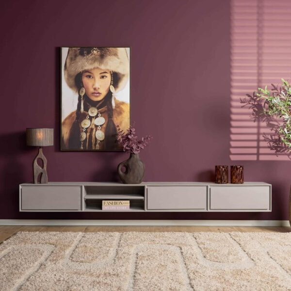 Starfurn Zwevend tv meubel Ambiance Taupe Mangohout 280 cm