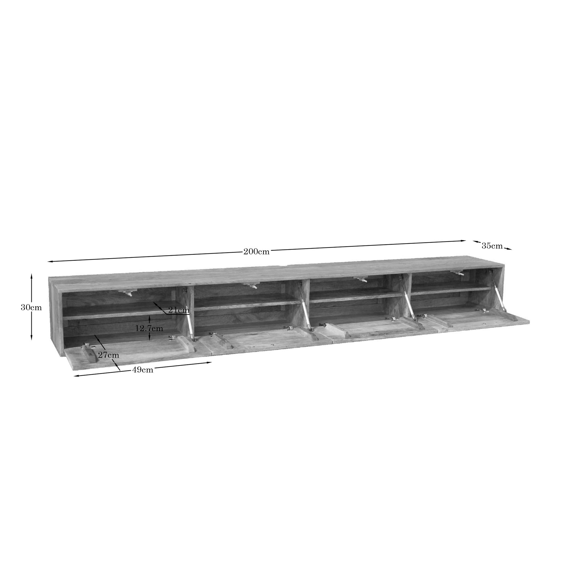 Starfurn Zwevend tv meubel Vision Licht Mangohout 200 cm