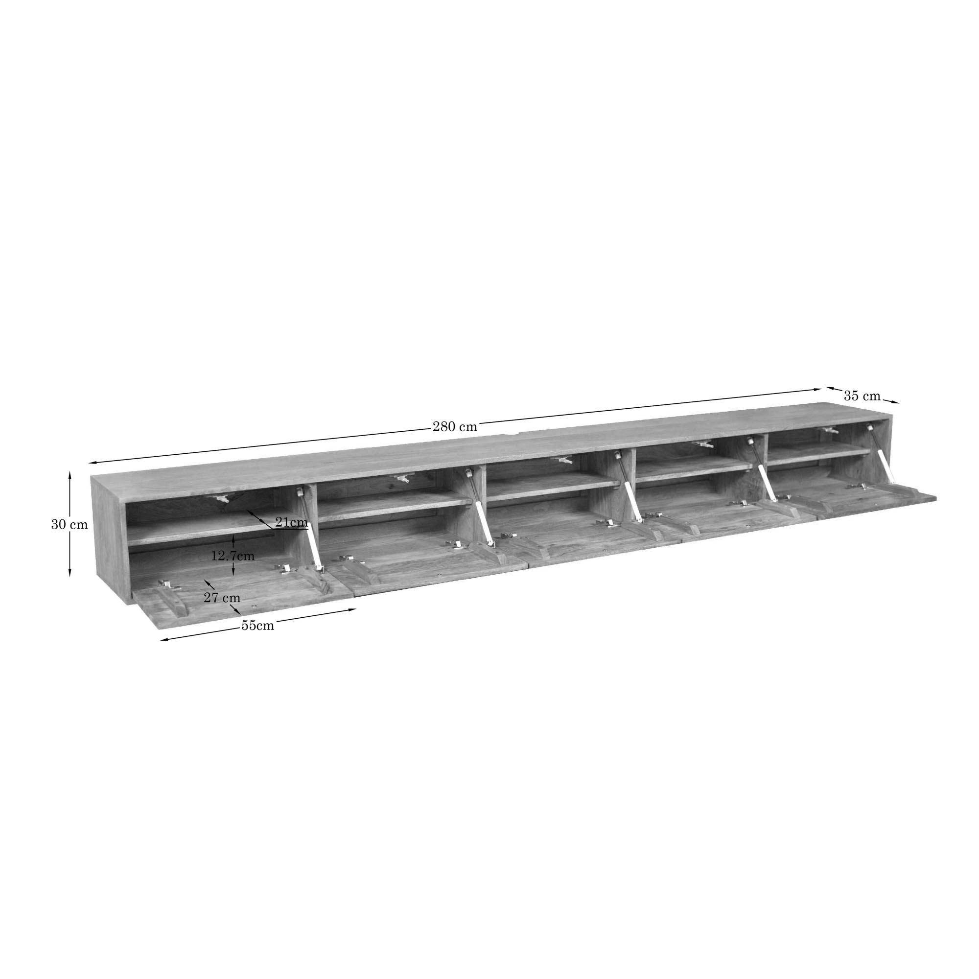 Starfurn Zwevend tv meubel Vision Licht Mangohout 280 cm
