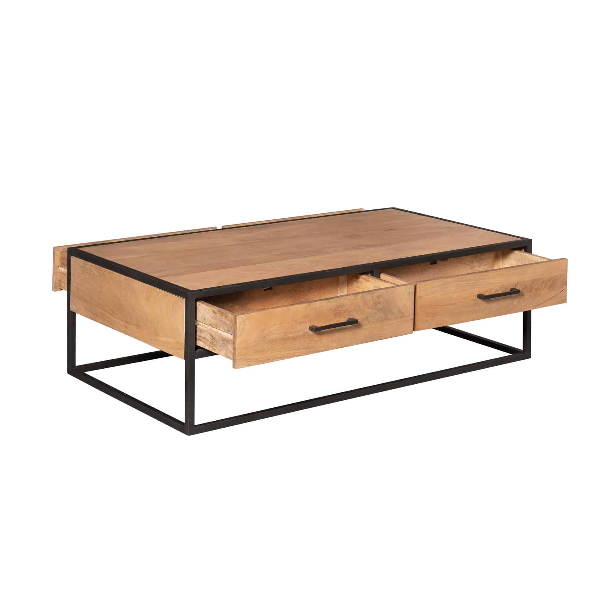 Starfurn Rechthoekige salontafel Dakota met lades Naturel Mangohout 130 cm