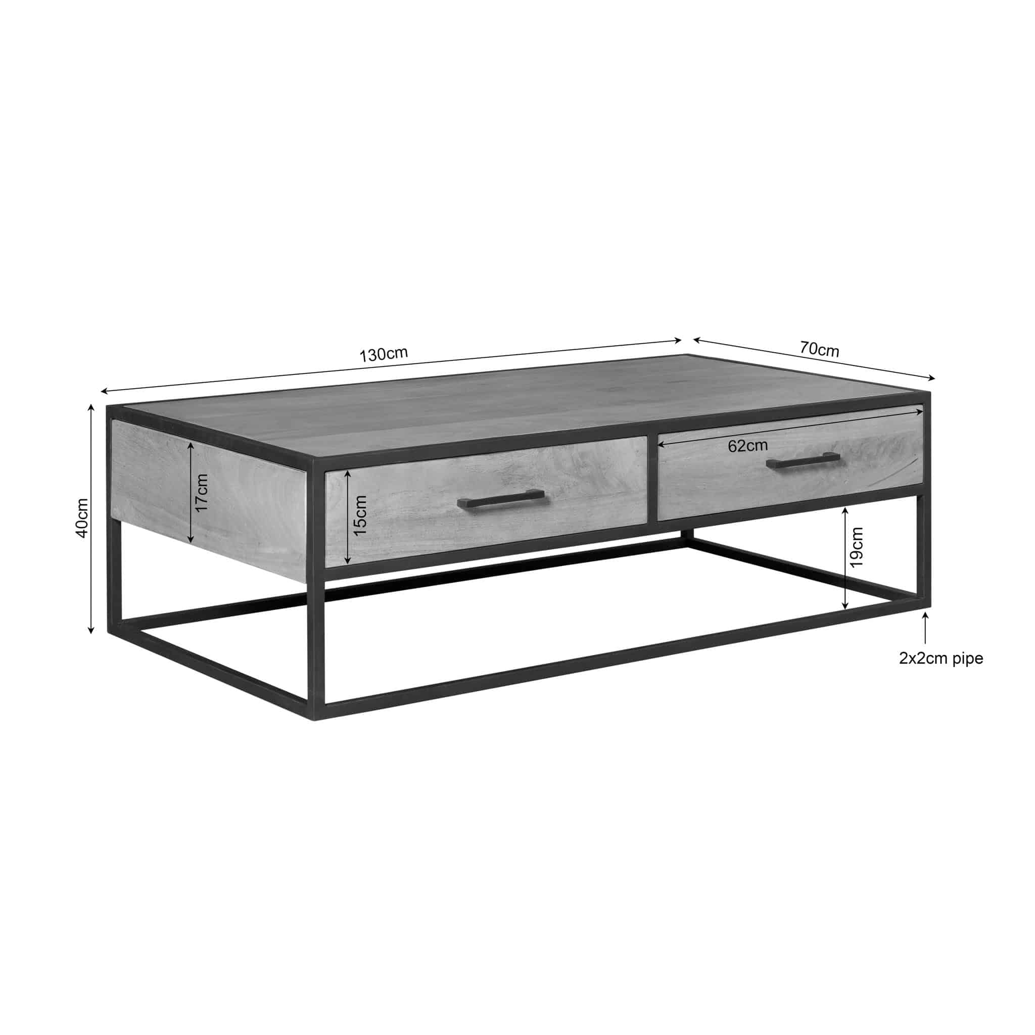Starfurn Rechthoekige salontafel Dakota met lades Naturel Mangohout 130 cm