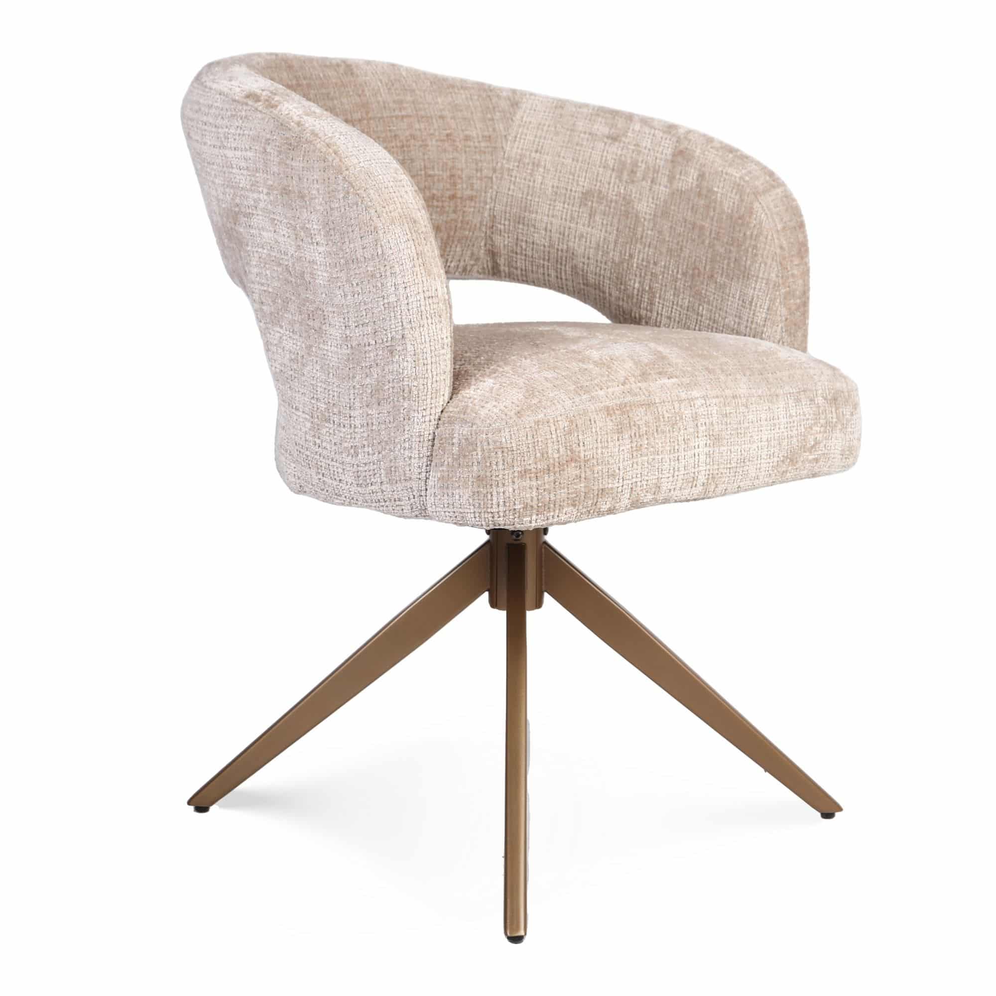 Starfurn Draaibare eetkamerstoel Demi met armleuning Beige Poot Brons