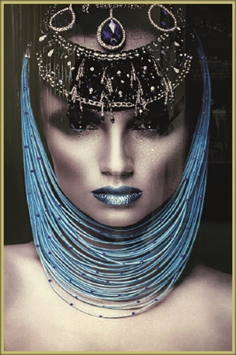 Schilderij Sapphire Queen GLB538 Glass Gold Frame+Stones
