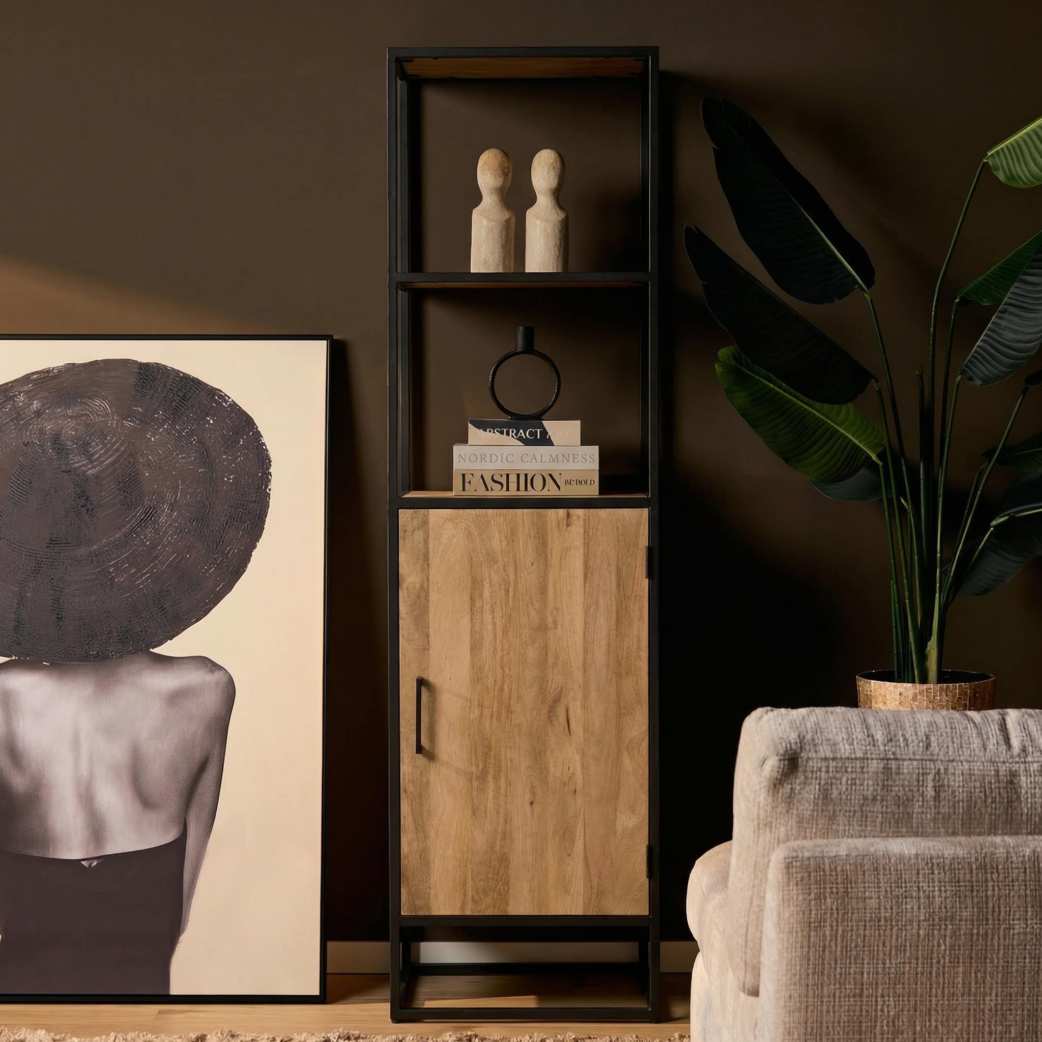 Starfurn Boekenkast Dakota met deur Naturel Mangohout 55 cm