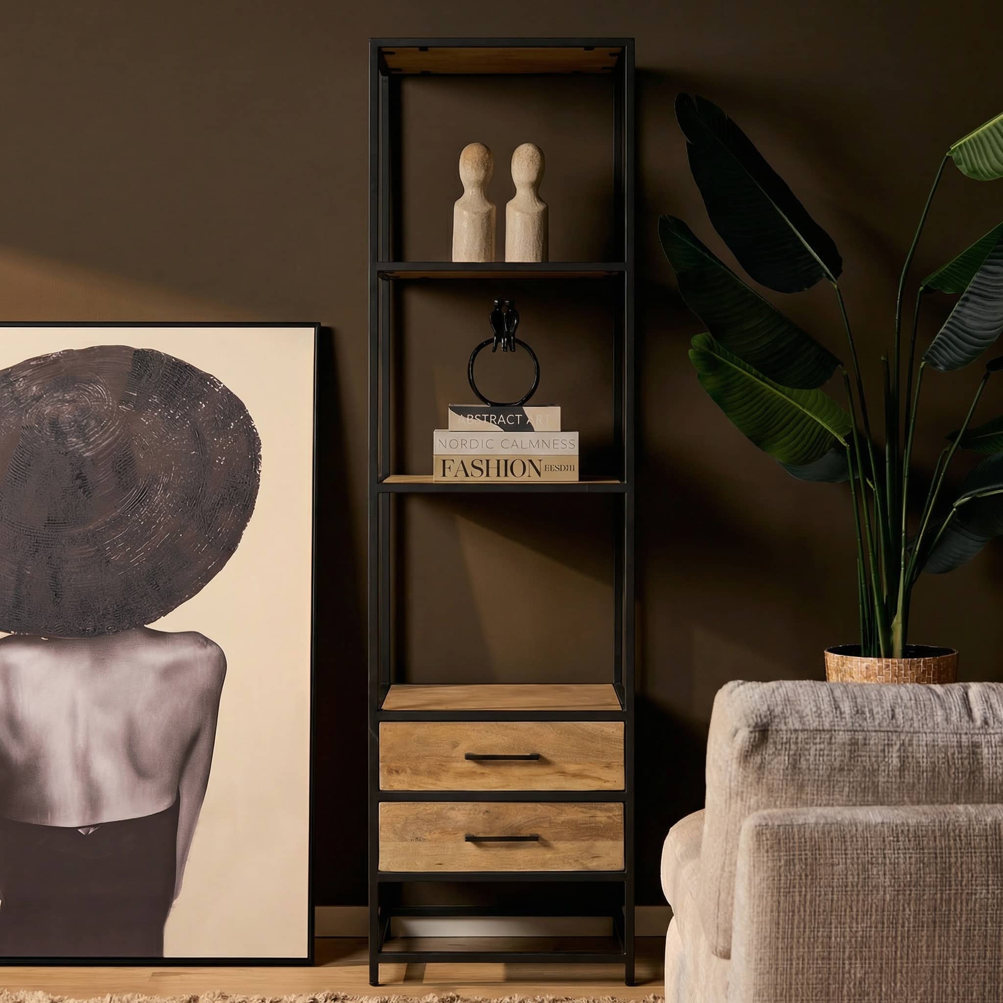 Starfurn Boekenkast Dakota met lades Naturel Mangohout 55 cm