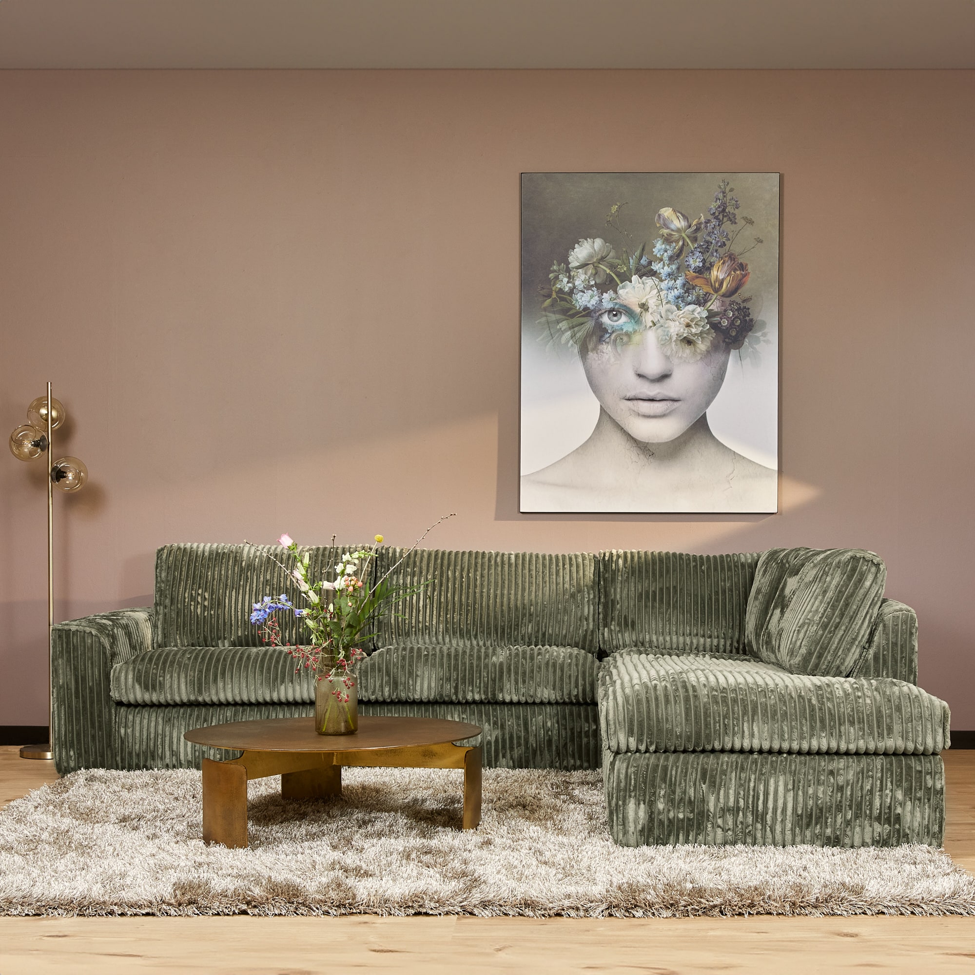 Starfurn MySofa Teddy Hoekbank Groen 2,5 zits+Divan Rechts