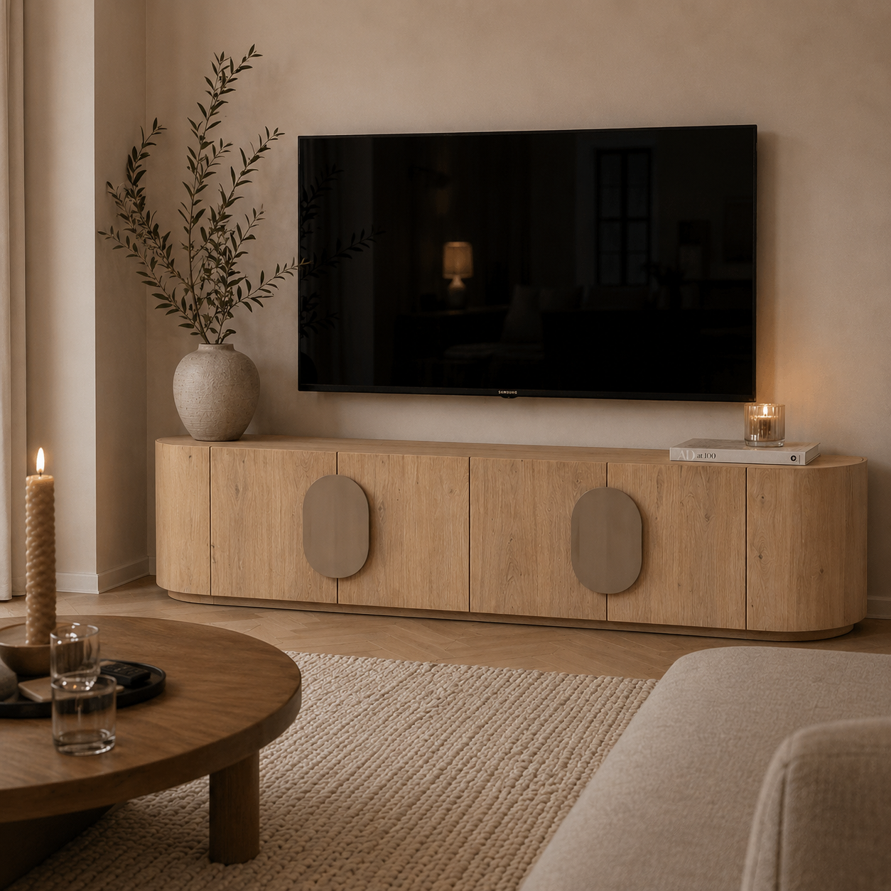Tower Living tv meubel Allure 180x40x50 cm white wash eiken