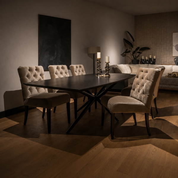 UrbanSofa-Milou-Eetkamerfauteuil-Catania-Grey-Lara-Eettafel-Fuze-Leg-Website