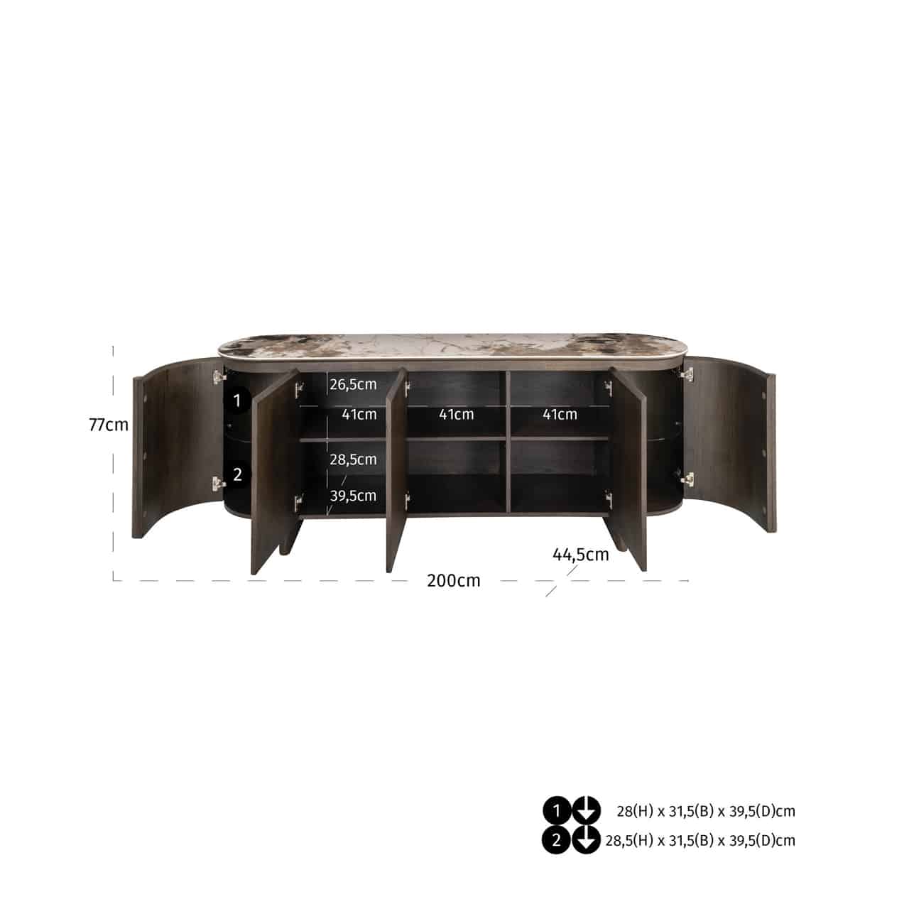 Richmond Interiors dressoir Langford 200x44,5x77 cm travertin