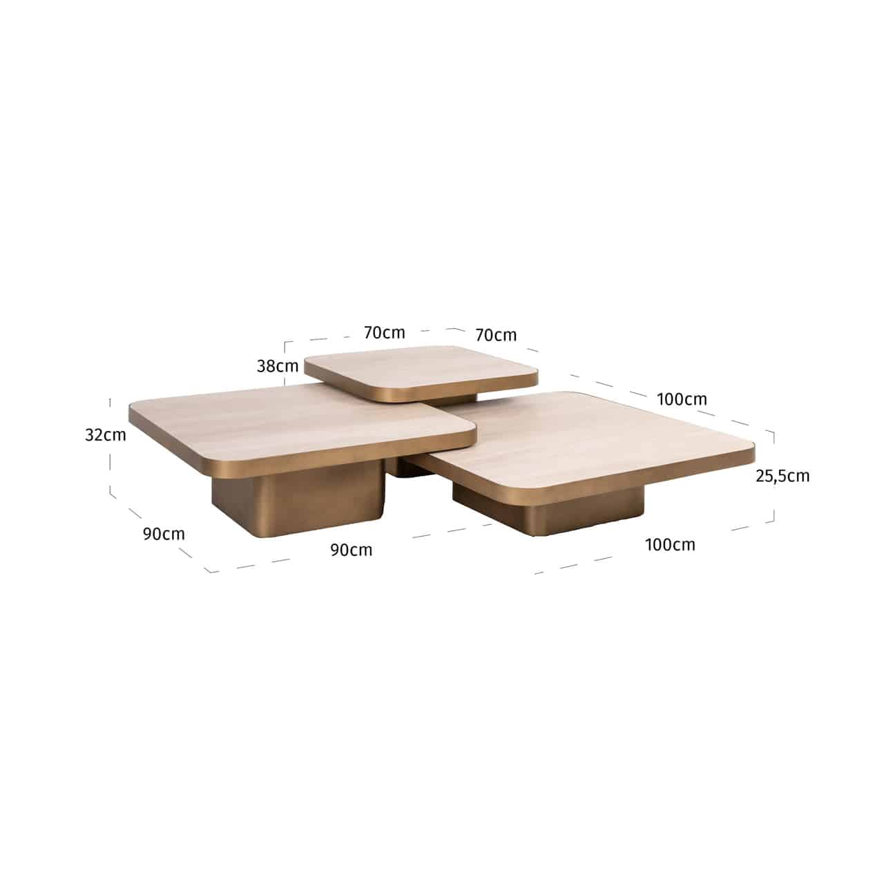 Richmond Interiors salontafel Cumulus 100x100x37 cm keramiek (Set van 3)