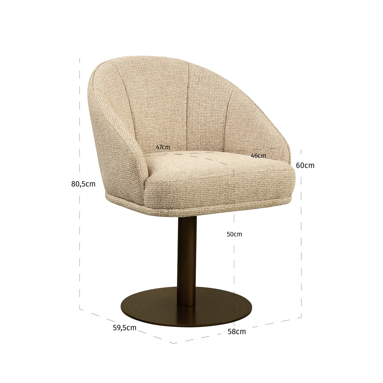 Richmond interiors eetkamerstoel Beverly draaibaar met arm natural