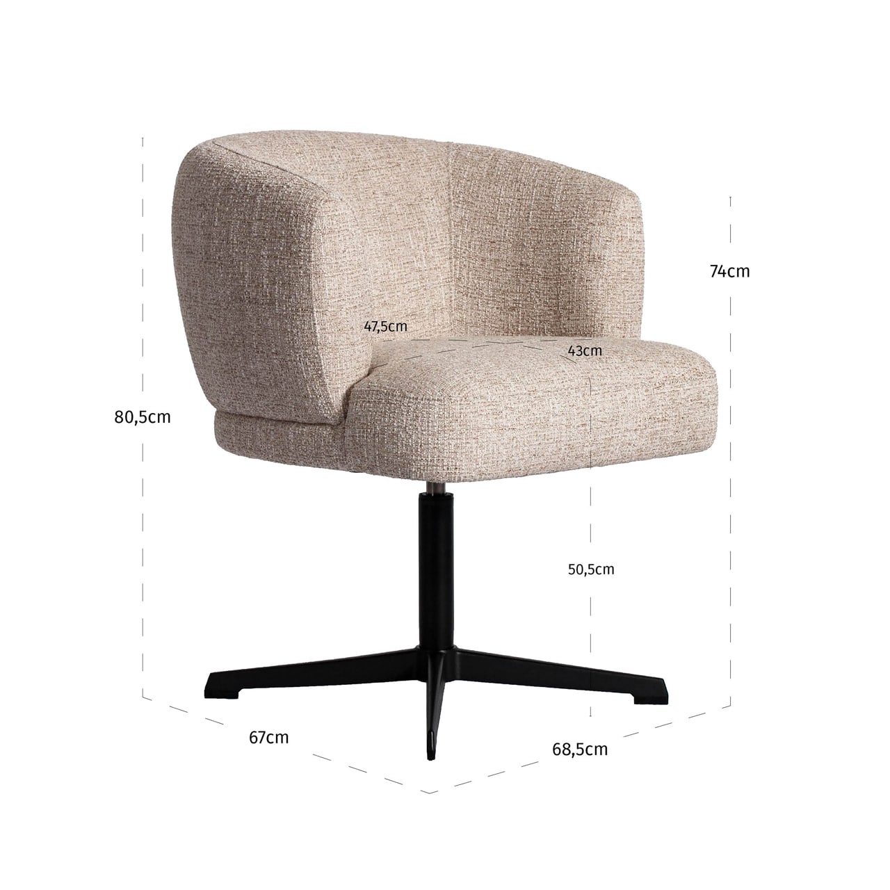 Richmond interiors eetkamerstoel Dinan draaibaar cream tweed