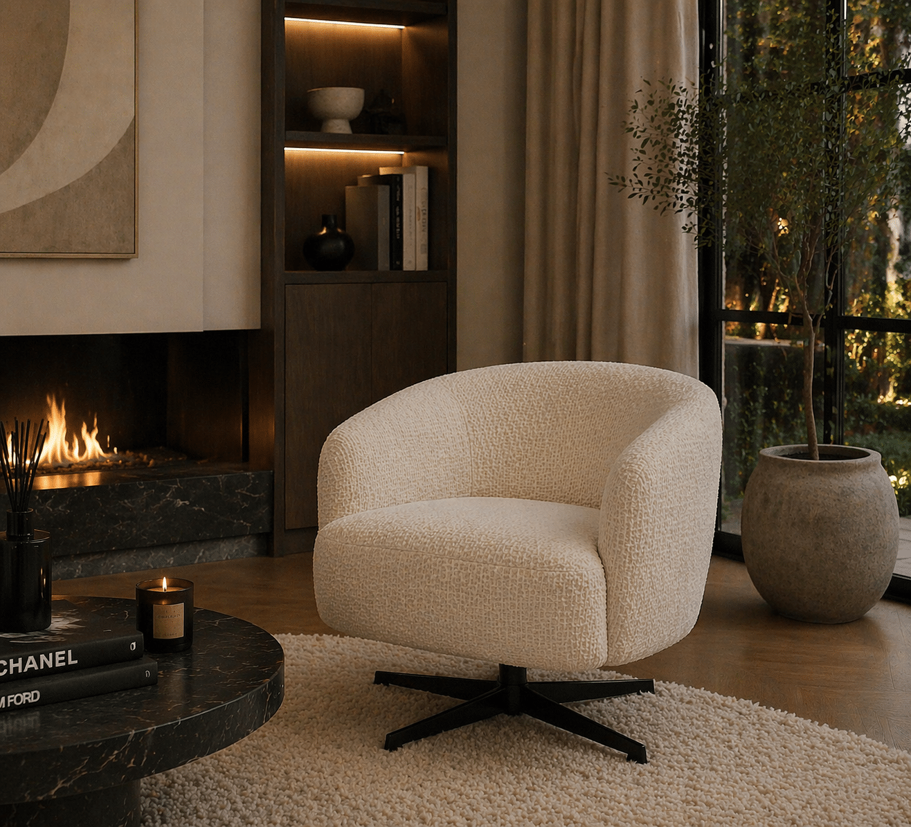 Richmond Interiors draaifauteuil Estelle beige blockweave