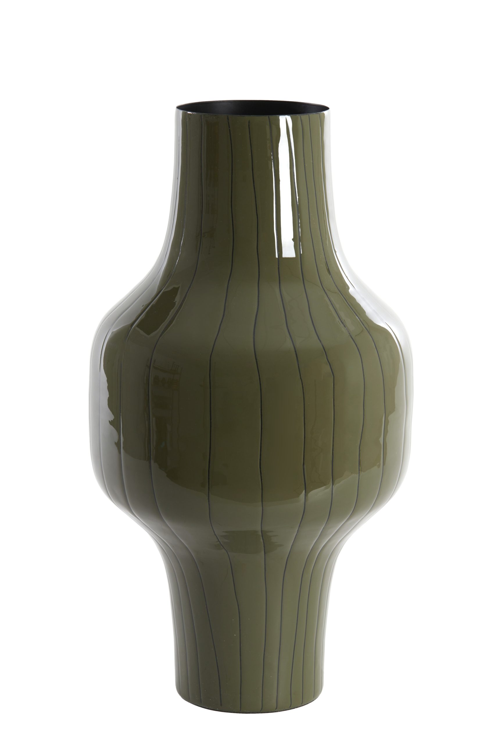 Light & Living Vaas deco Ø27x49 cm SINDO glans donker olijf groen+zwart
