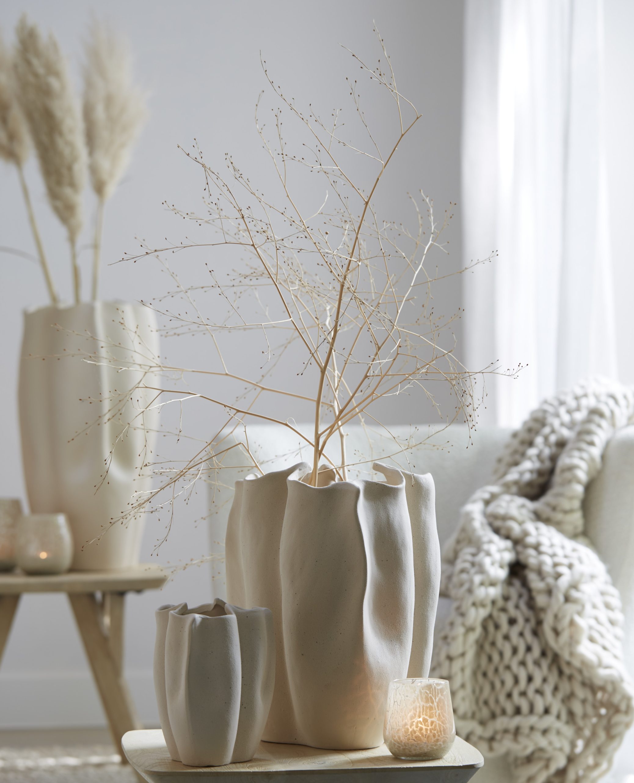 Light & Living Vaas deco 28x27,5x36,5 cm SANGULI keramiek crème