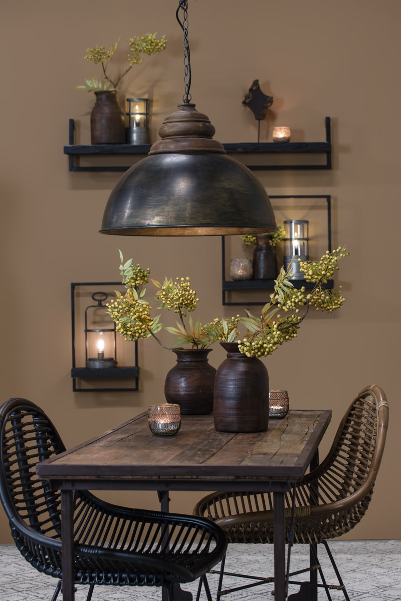 Light & Living Hanglamp Ø52x40 cm LEIA zwart zink+kop hout bruin