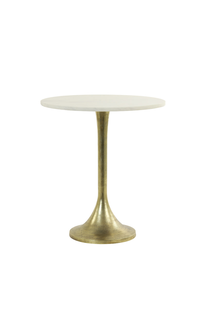 Light & Living Bijzettafel Ø48x53 cm RICKERD wit marmer+antiek brons