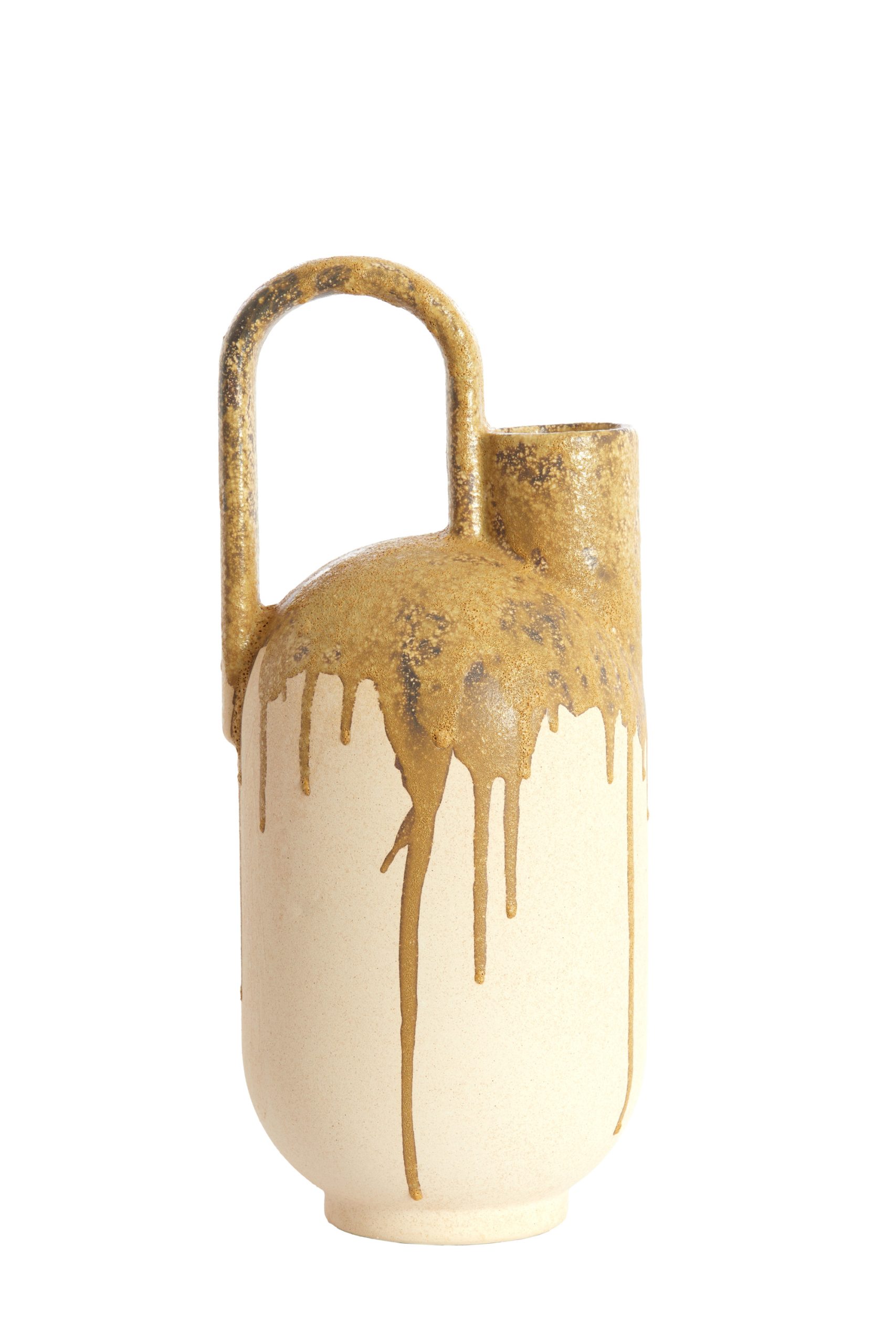 Light & Living Vaas deco 16,5x15,5x37 cm SERRES keramiek crème+olijf groen